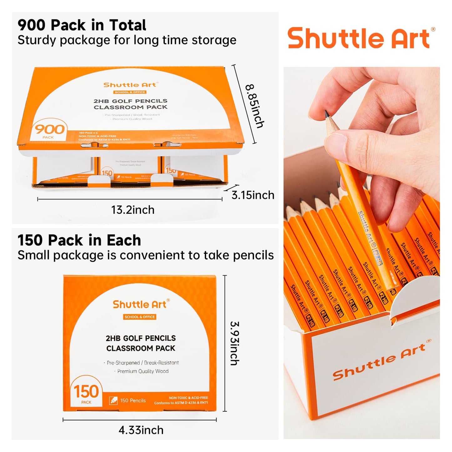 Shuttle Art 900 Pack #2 HB Golf Pencils, Wood-cased 3.5” Mini Pencils Bulk, Pre-sharpened Small Pencils for Kids Teachers Writing Marking Sketching, Classroom Essentials, Back to School Supplies