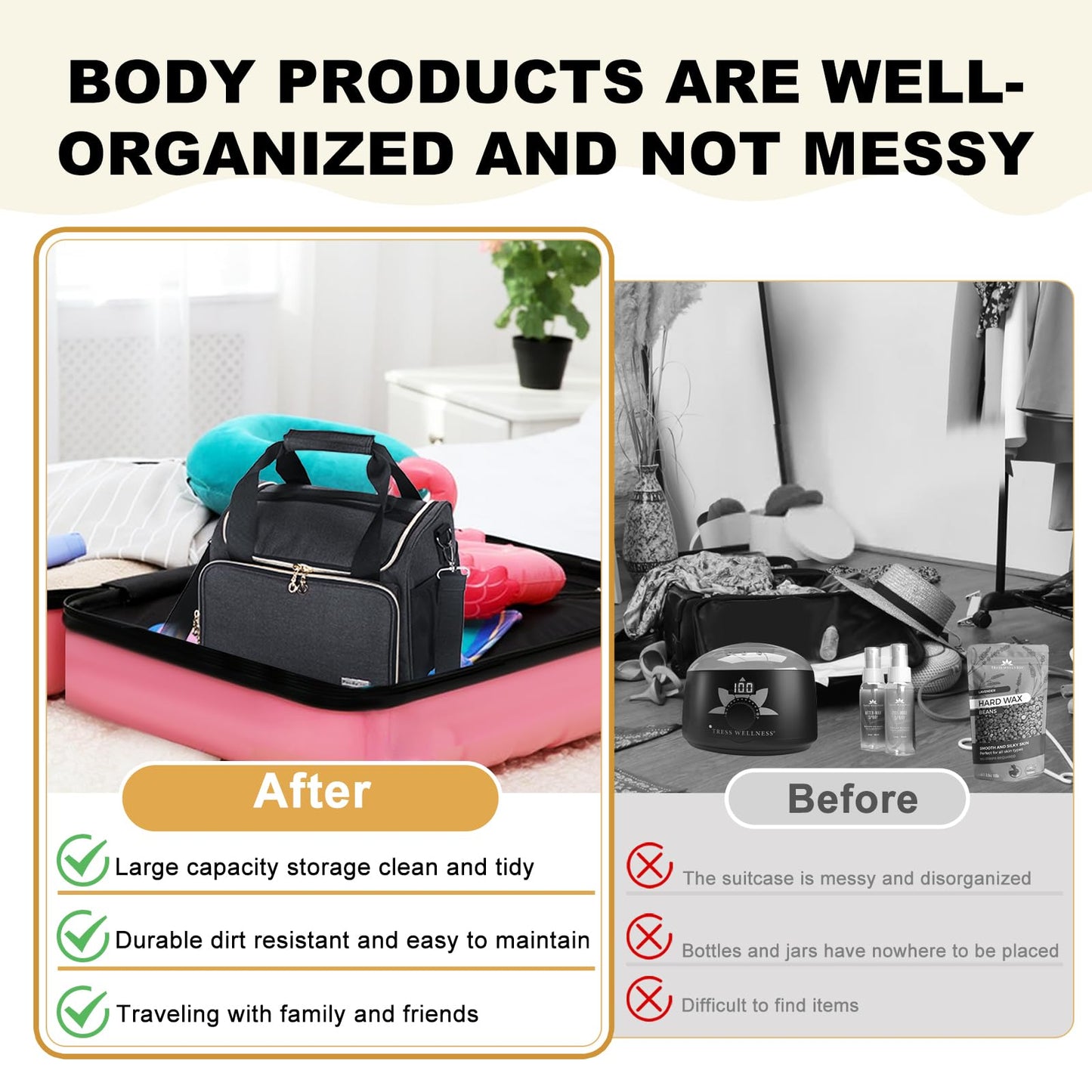 Universal Waxing Kit Carry Bag Compatible with Tress Wellness - Portable Organizer for Wax Warmer, Wax Beans, Pre & After Wax Sprays, and Accessories - Only Bag (Elegant Grey)