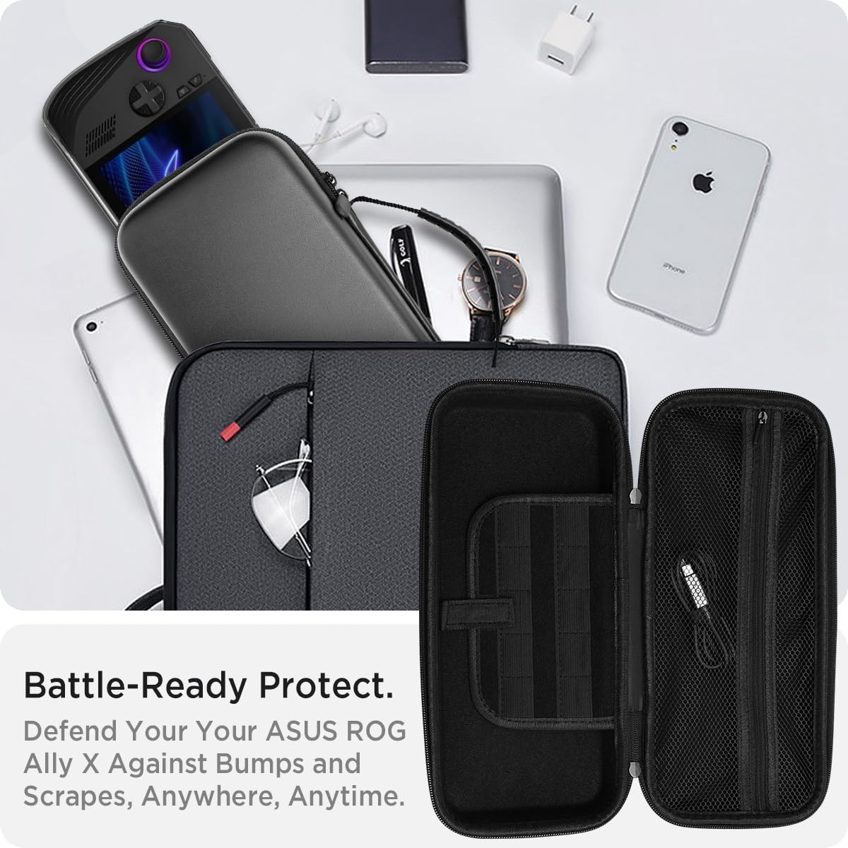 Miimall Carrying Case for ASUS Rog Ally/ASUS Rog Ally X,Shockproof Hard Shell Protective, Large Capacity Portable Hard Shell Travel Bag with Built-in 10 Storage Card Slots (Black)