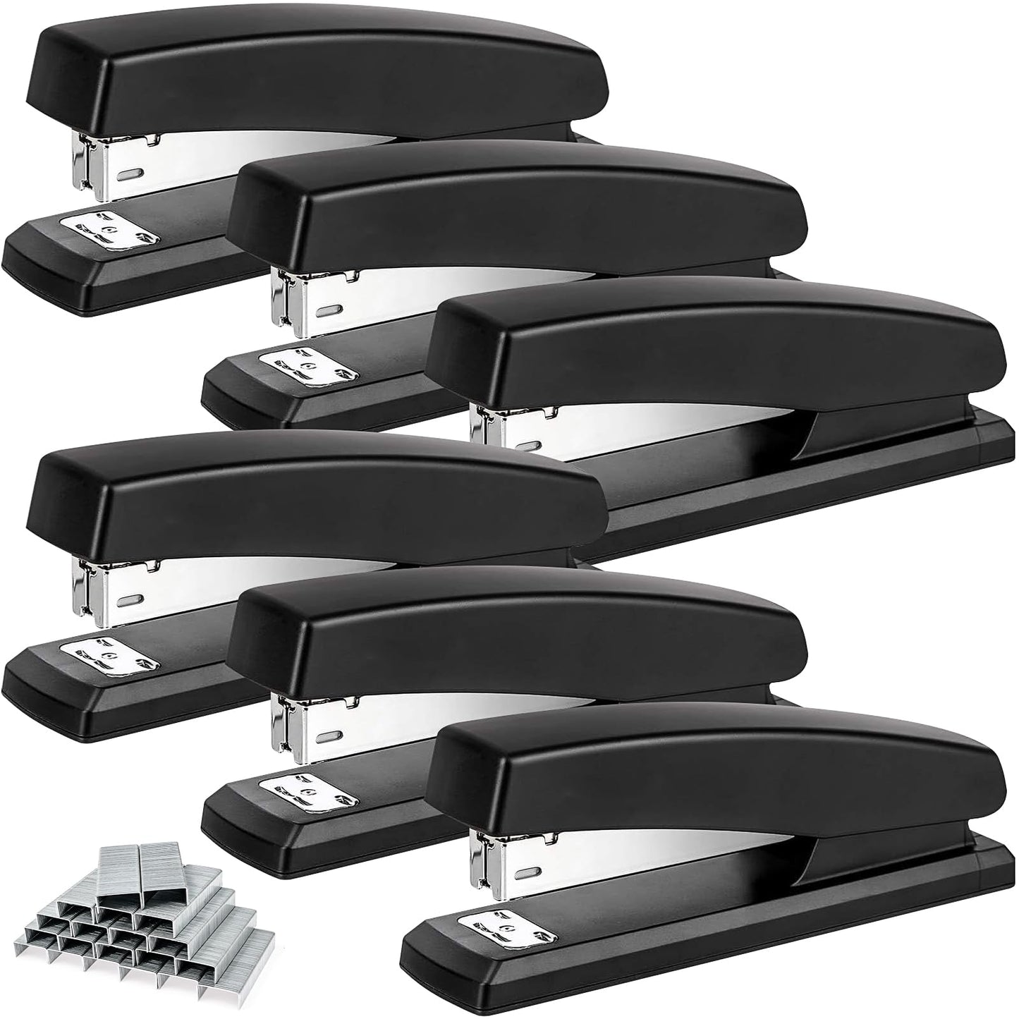 6 Pack Desktop Staplers with 3000 Staples 24/6 Staples, Heavy Duty Office Stapler 2-20 Sheet Capacity Basic Desk Stapler for School Office Supplies, No Jam, Non Slip, Black