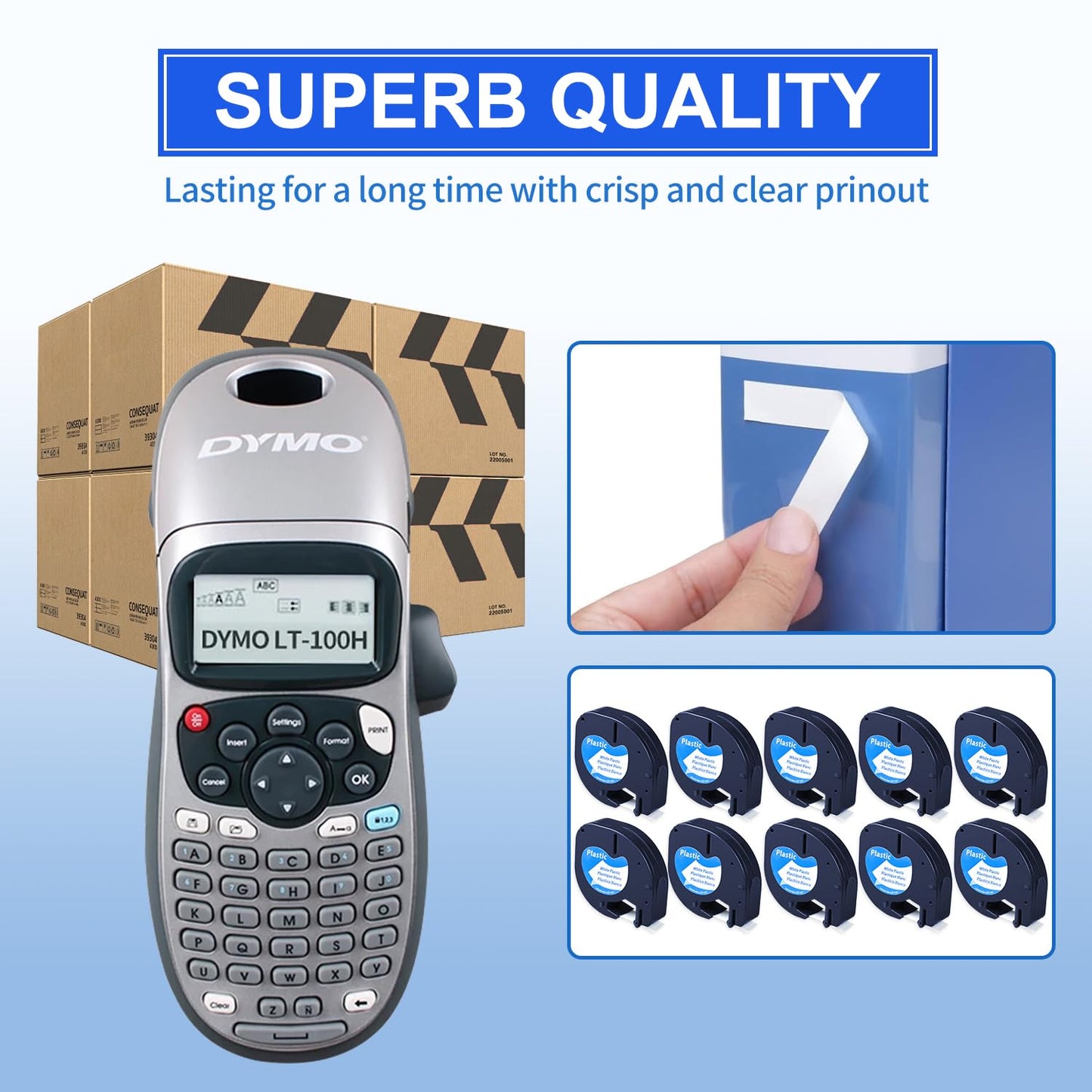 AYMSous Black on White Plastic Tape Label Maker Compatible for Dymo LetraTag Refill 91331, 12mm x 4m (1/2'' x 13') for Dymo Letra Tag Label Maker LT-100H LT-100T LT-110T QX50 (10-Pack)