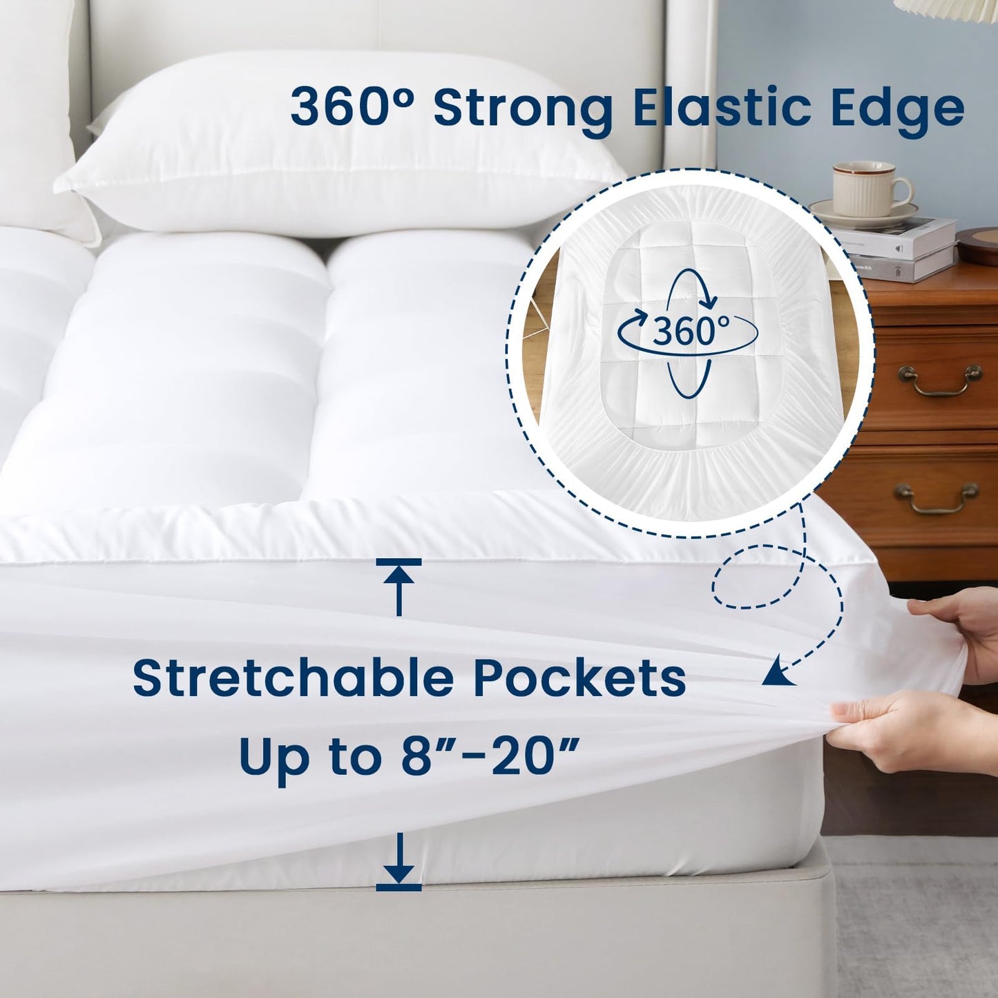 YUGYVOB Mattress Topper Queen Size, Thick Breathable Pillow Top Mattress Pad for Back Pain Relief, Deep Pocket Topper Fits 8"-20" (60×80 Inch)