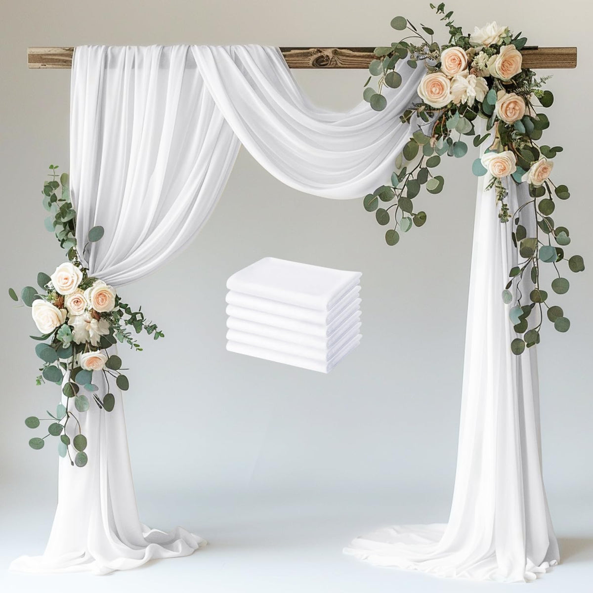 Wokceer Wedding Arch Draping Fabric 6 Panels 28.7" x 20FT White Drapes Sheer Fabric Backdrop Arch Draping Fabric for Wedding Ceremony Birthday Party Bridal Shower Decoration