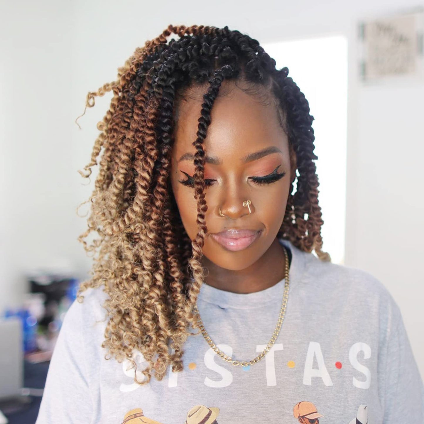 ToyoTress Tiana Passion Twist Hair - 16 Inch 8 Packs Pre-twisted Crochet Braids Ombre Brown Blonde, Shoulder Length Pre-looped Synthetic Braiding Hair Extensions (16 Inch, OT30/27-8P)