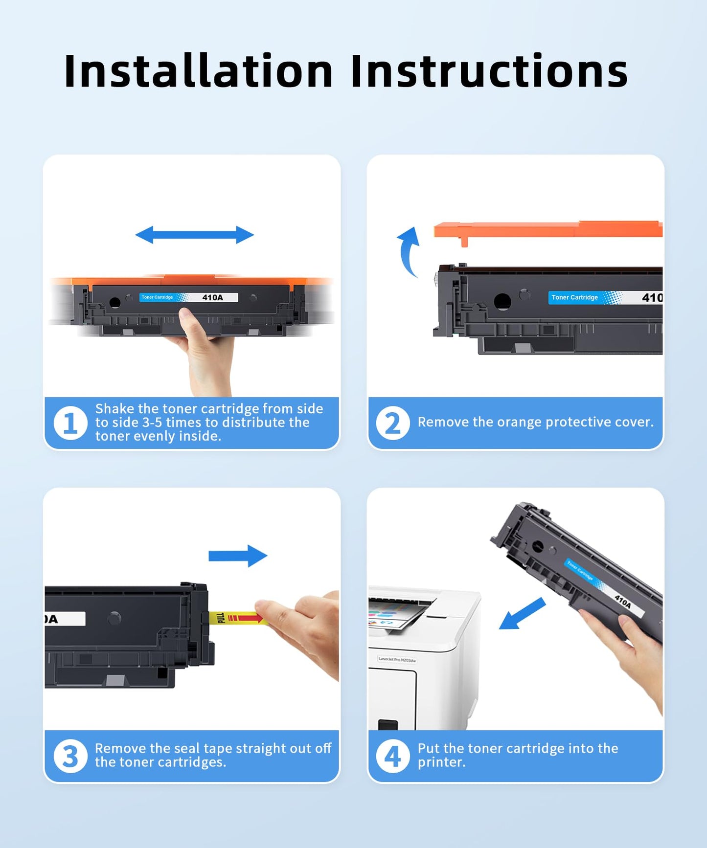 (with Chip) 410A Compatible Toner Cartridges Replacement for HP 410A 410X CF410A CF411A CF412A CF413A Work with Color LaserJet Pro MFP M477fnw M477fdw M477fdn M452nw M452dn M452dw(4 Pack)