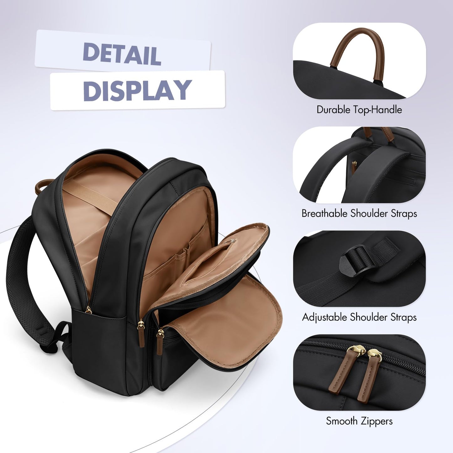 Backpack for Women Work College Travel Laptop Backpacks Multi-Functional Casual Daypack Teacher Nurse Everyday Bags Fits 15.6 Inch Notebook (Black)