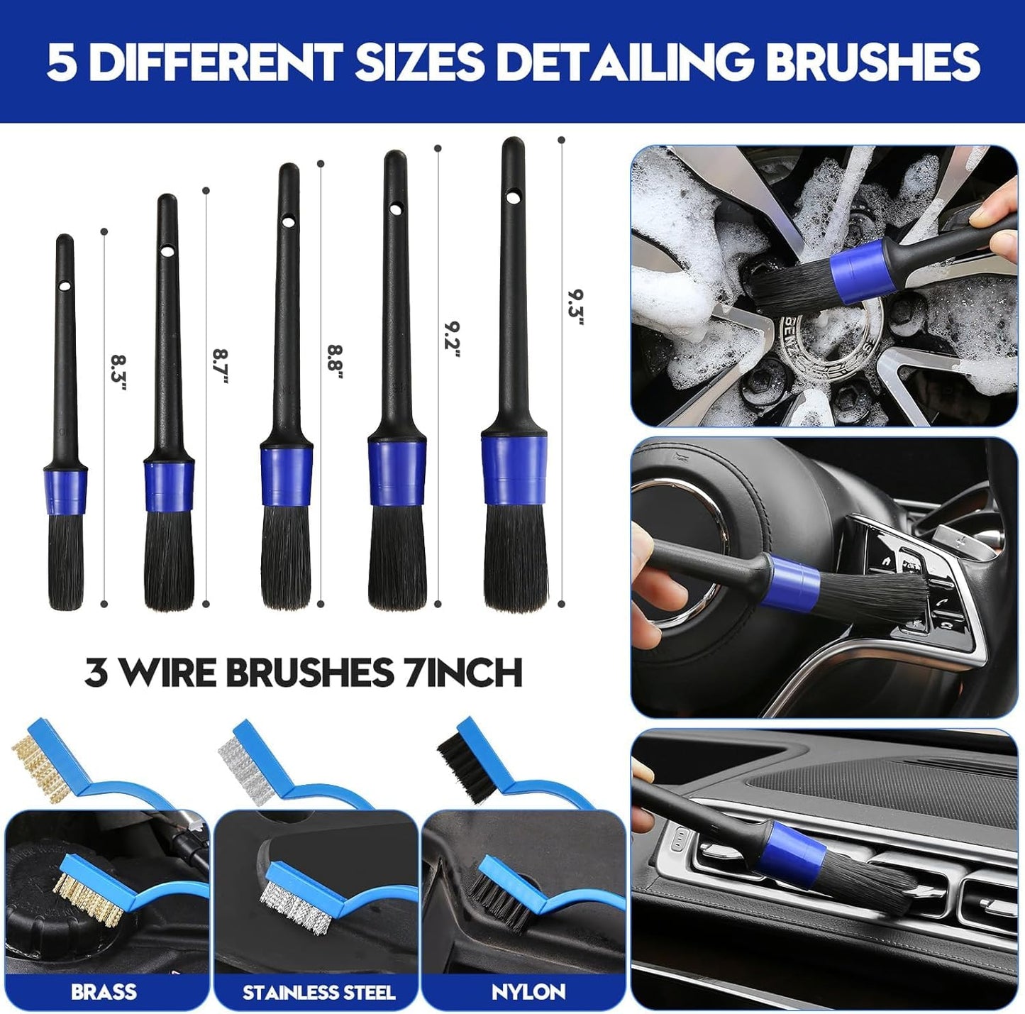 33 Pack Car Detailing Brush Set, Car Detailing Kit, Car Wheel Tire Cleaning Brush Set, Car Wash Kit, Car Cleaning Tools Kit for Cleaning Wheels, Interior, Exterior, Leather, Air Vents, Motorcycle