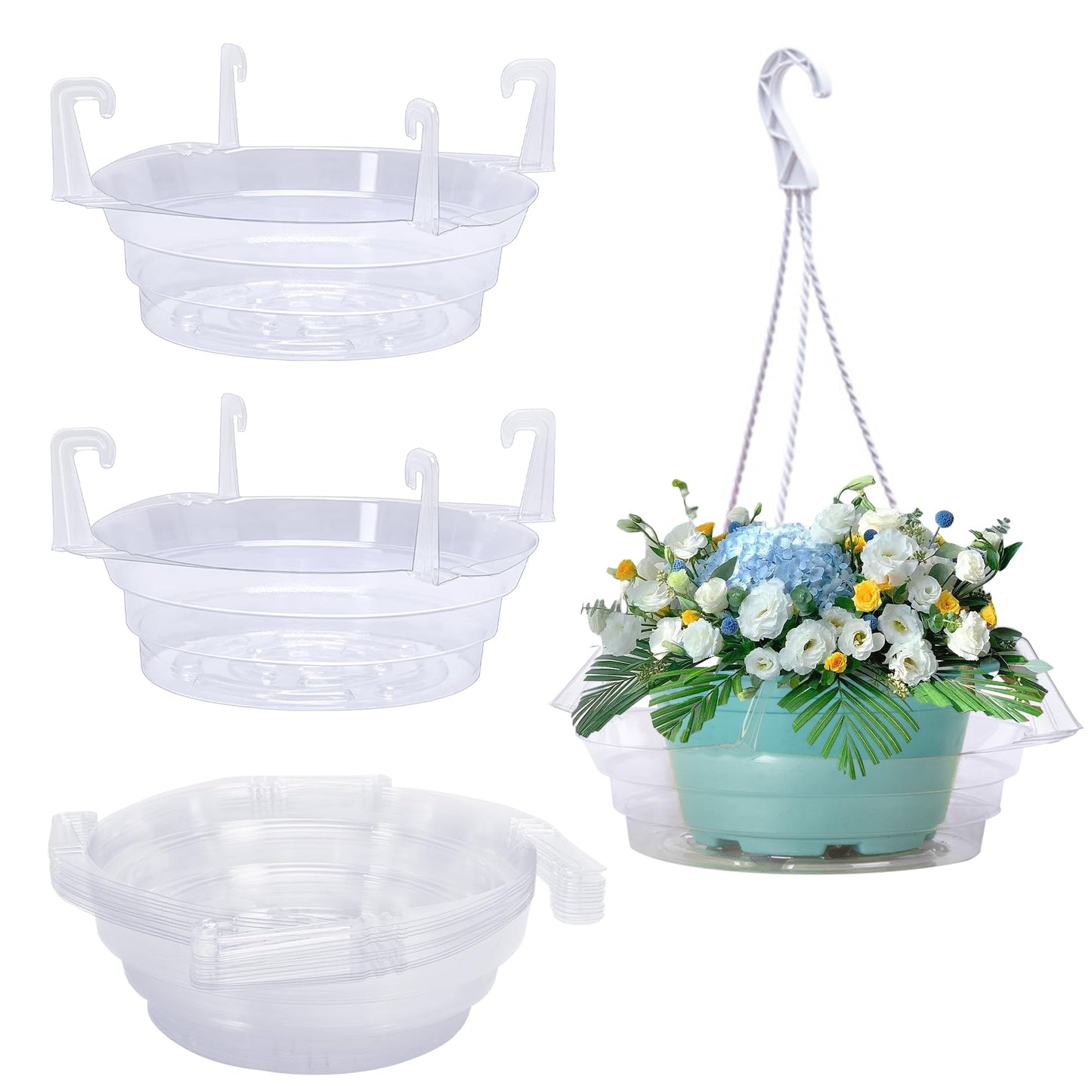 Adnee 12 Pcs 12 Inch Hanging Plant Water Catcher-Clear Plastics Plant Water Catcher Tray-Hanging Plant Saucers Drip Pans for Indoor Outdoor Hanging Basket Flower Pot