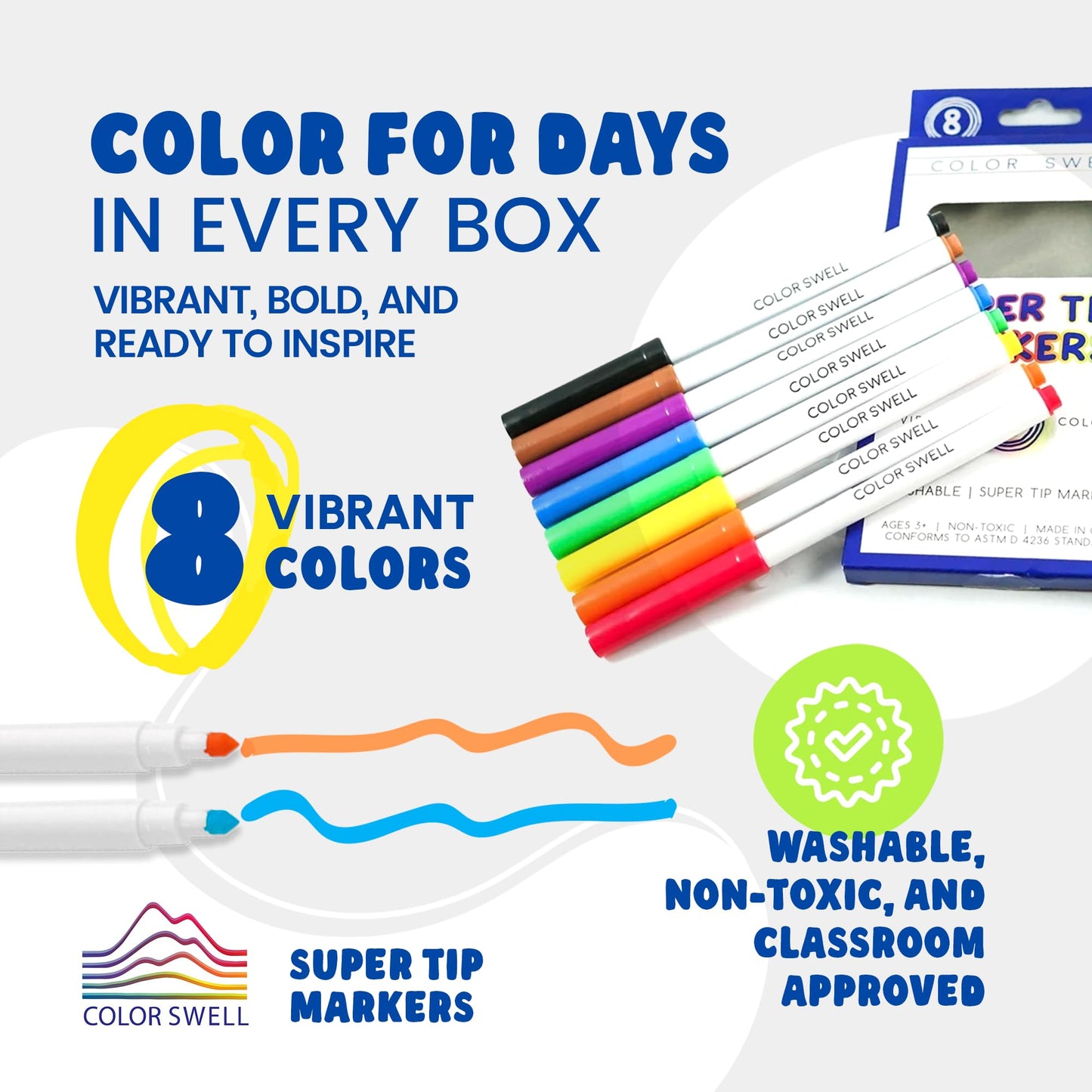 Color Swell Bulk Markers - 18 Packs 8 per Pack (144 Total) - Super Tip Bulk Markers