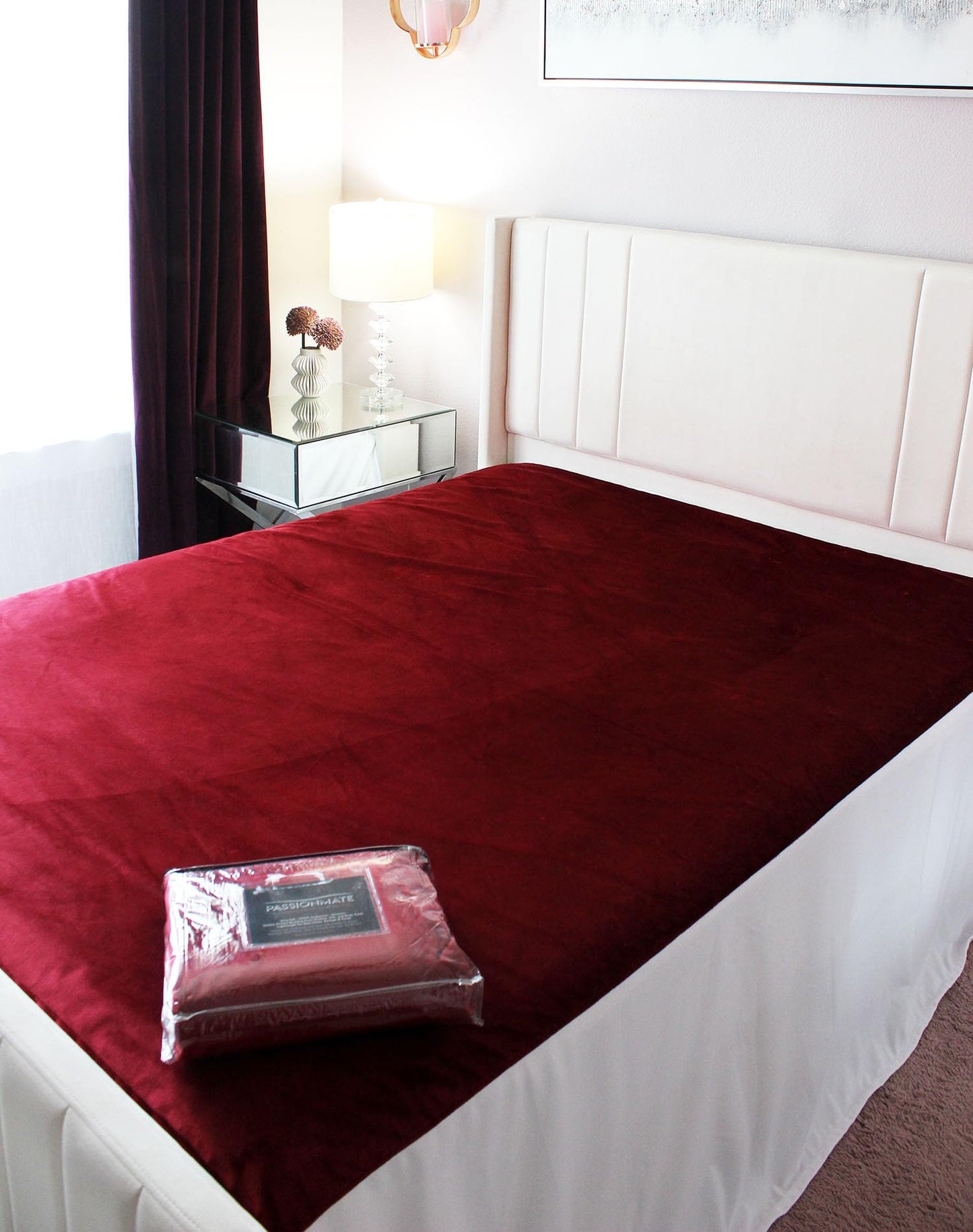 PassionMate100% Waterproof Stain-Proof Intimacy Love Blanket Bed Pad - Couples Gift - Ultra-Soft, Silent, Plush Bedsheets Protector with Tuck-in Sides - Covers Entire Bed (King, Burgundy)
