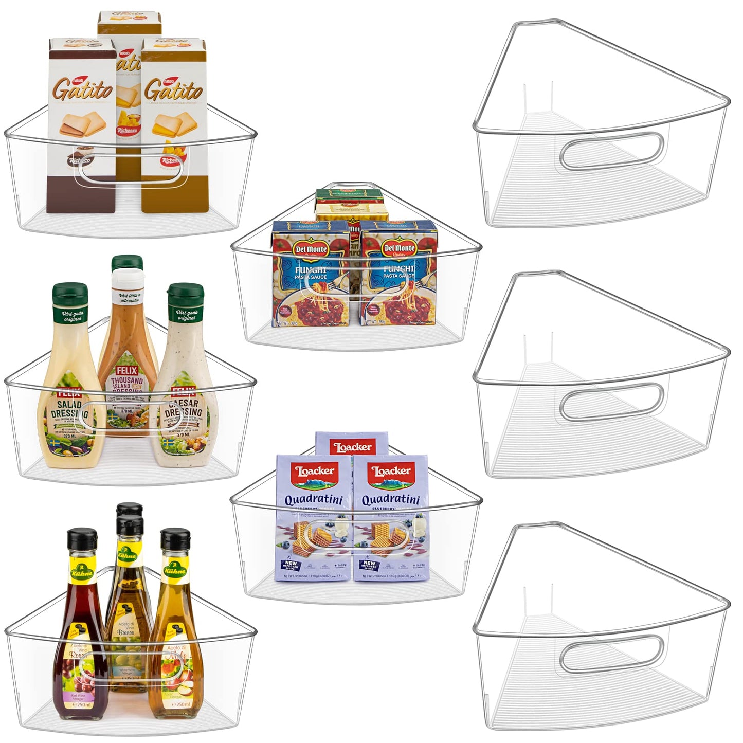 JEISSLIA Lazy Susan Cabinet Organizer Bins for 26"/ 28"/ 32" Diameter Corner Lazy Susan, Plastic Cabinet Storage Bin, 1/8 Wedge-Food Safe, BPA Free, with Non-Slip Pads (for 32" Diameter, 8 Pack)
