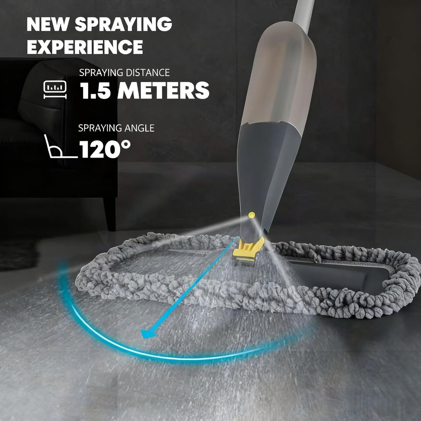 Qinsunny Washable Spray Mop for Floor Cleaning, Wet and Dry Microfiber Mop with 3 Reusable Pads & 800ml Refillable Bottle, Self-Cleaning Base for Hardwood, Laminate, Tile Floors