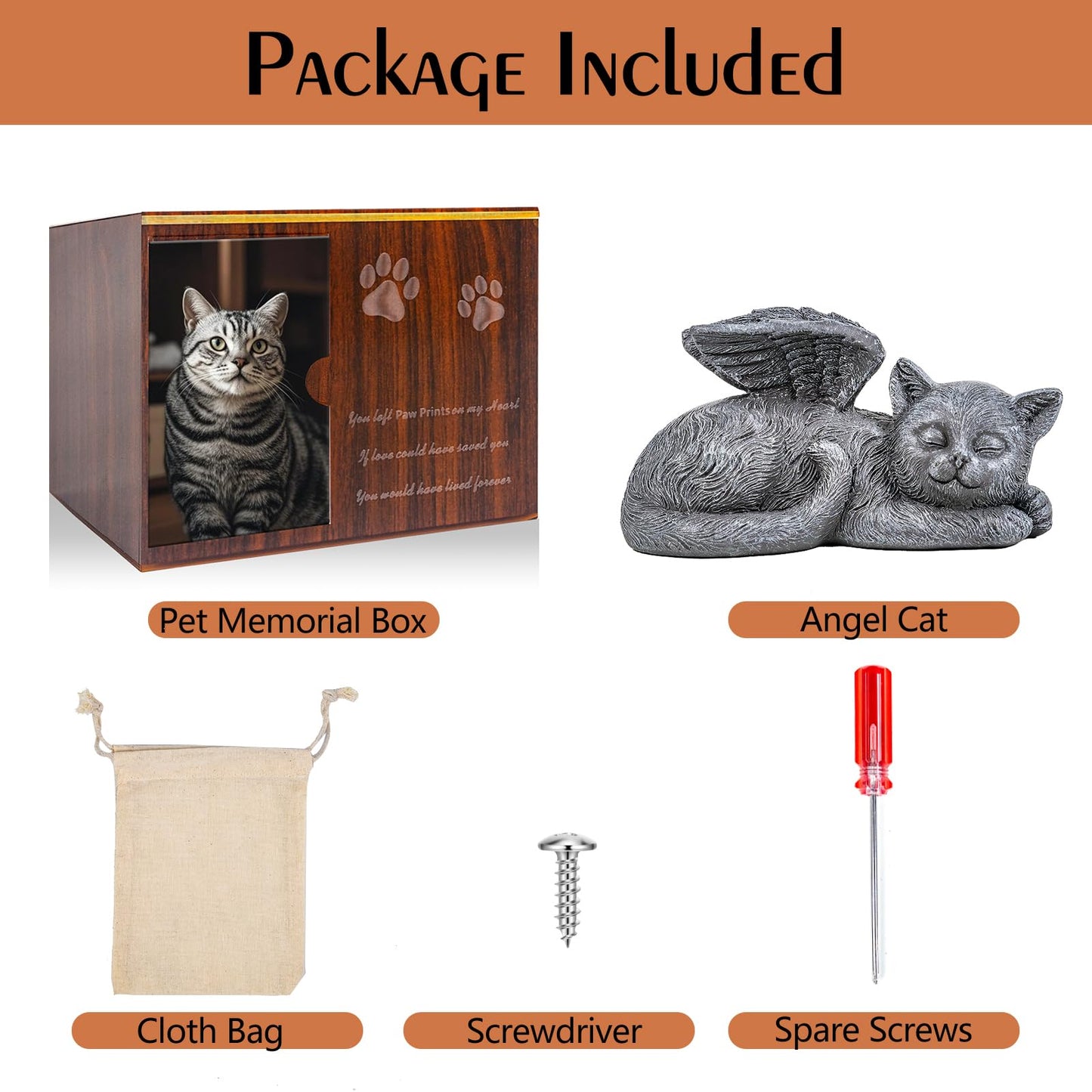 Cityjoy Cat Urn for Ashes - Large Wooden Texture Acrylic Memorial Urn with Angel Cat Statue, Pet Urns for Cats Ashes Keepsake Box - Sympathy Remembrance Gift for Loss of Beloved Pet Urns for Cats