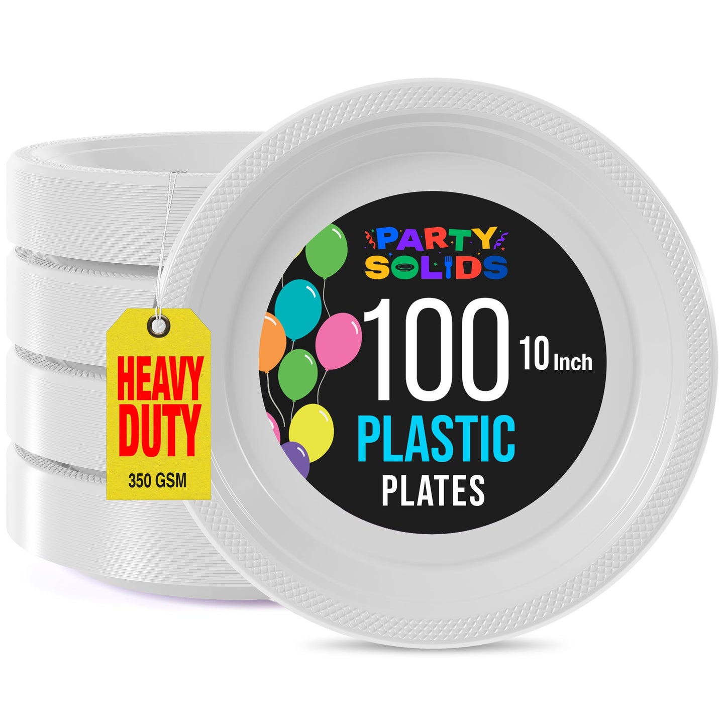 Exquisite White Plastic Dinner Plates 10" - 100 Pcs Heavy Duty 350 GSM Disposable Plates for Party