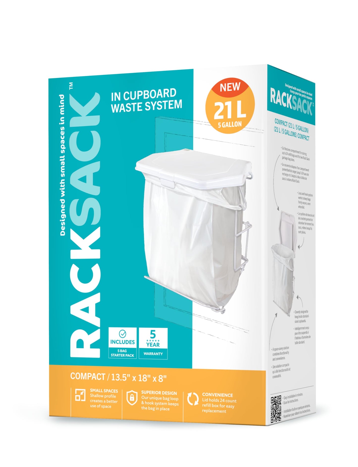 Rack Sack Compact Kitchen Garbage Can with Lid: Perfect Small Kitchen Trash Bin, Under Sink Poubelle Cuisine
