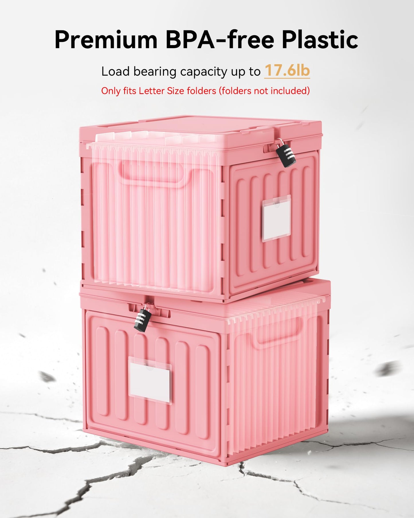 Oterri Plastic File Box with Lid for Letter Size Hanging File Folders, Hanging File Folder Box for Home, Office, School, File Cabinet, Assembly File Organizer, Stackable Storage Bins, Pink