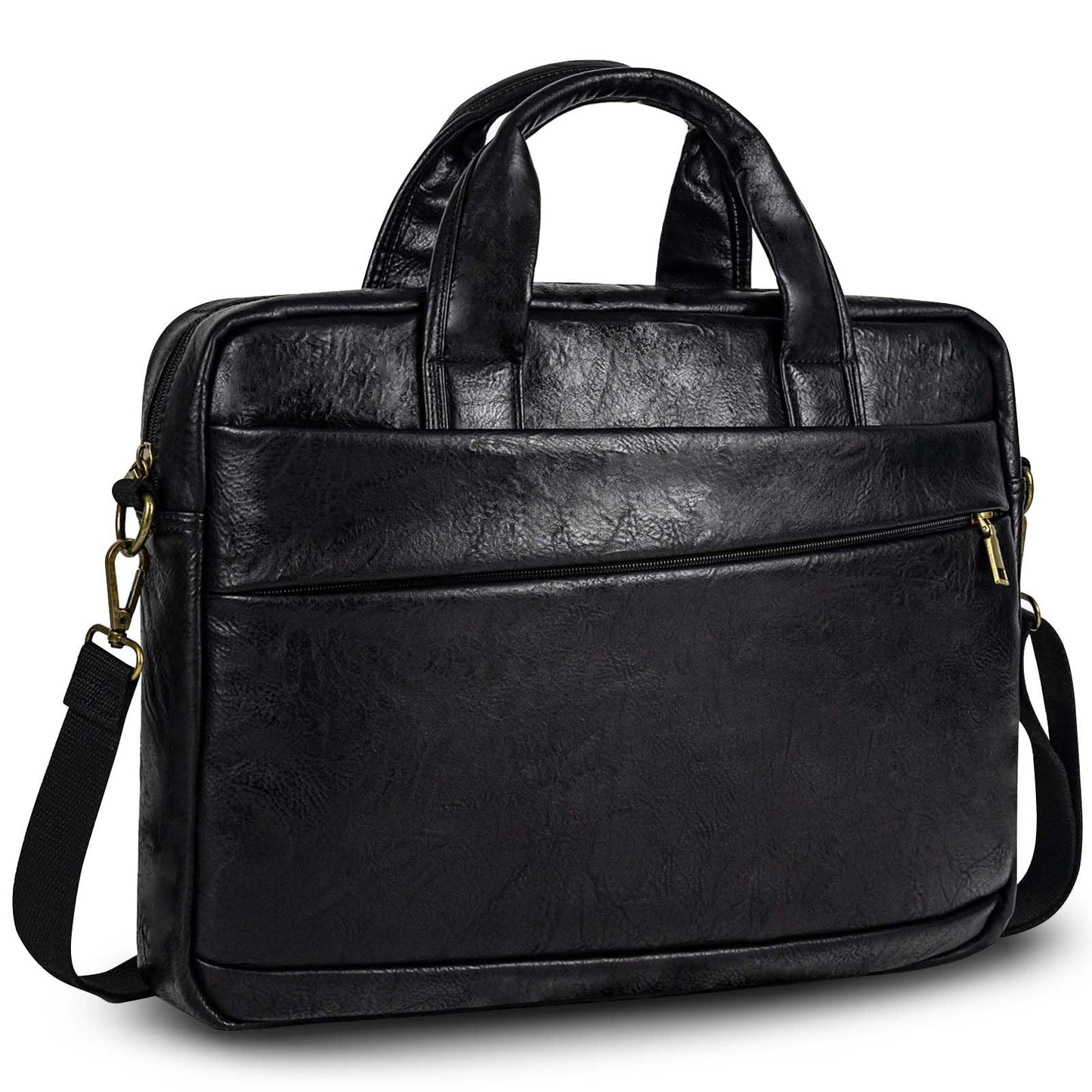 Faux Leather Messenger Bag for Men 17-17.3 Inch: Laptop Bag Briefcase Computer Handbags Shoulder Crossbody Bag with Padded Laptop Sleeve for Work College, PU Black