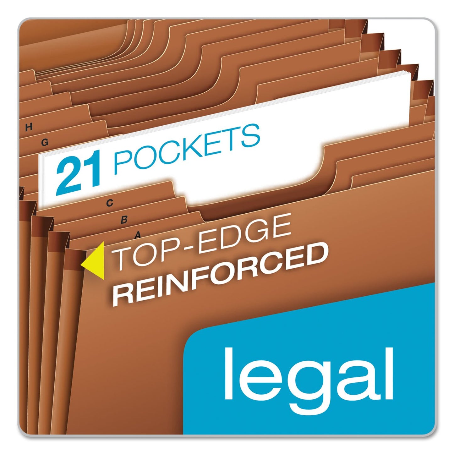 Pendaflex Heavy Duty Expanding File Organizer with Flap and Cord Closure, 21 Pockets, A-Z Tabs, 1/3 Cut Tabs, Legal Size, Brown, Durable Tyvek Reinforcement, 1/Each