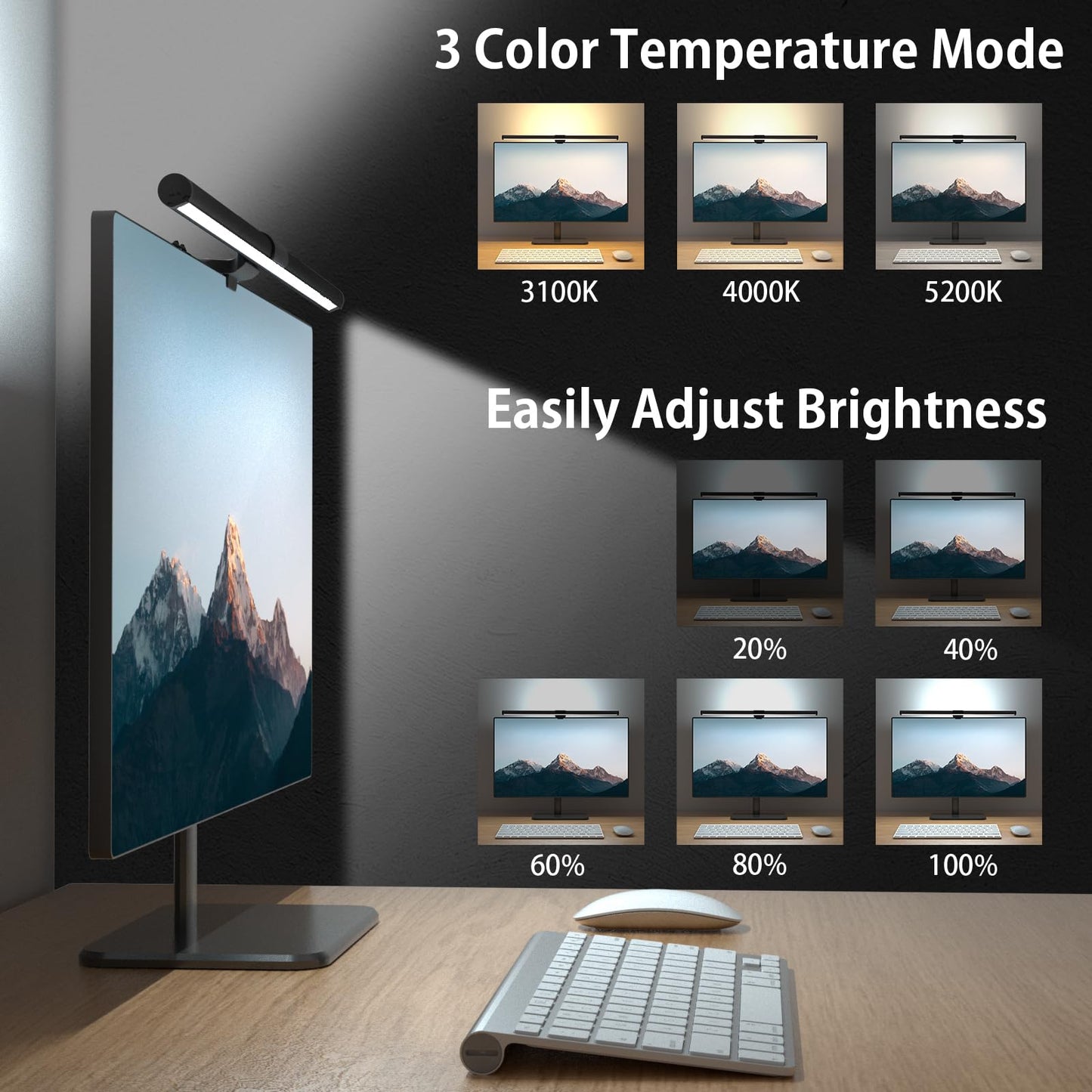 OOWOLF Monitor Light Bar, Ra90 Computer Monitor Lamp for Eye Caring, USB Reading Lamp Task Lamp, Dimmable Light Bar with Memory, No Glare Space Saving Home Office 16.20" 1-Pack