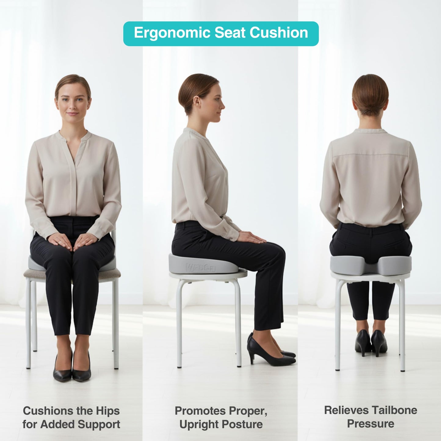 Upseat Wedge Ergonomic Seat Cushion, Made of Soft Foam, Wipeable Non-Fabric Posture Support for Office Chair – Promotes Upright Sitting & Relieves Tailbone Pressure and Sciatica, Made in Canada