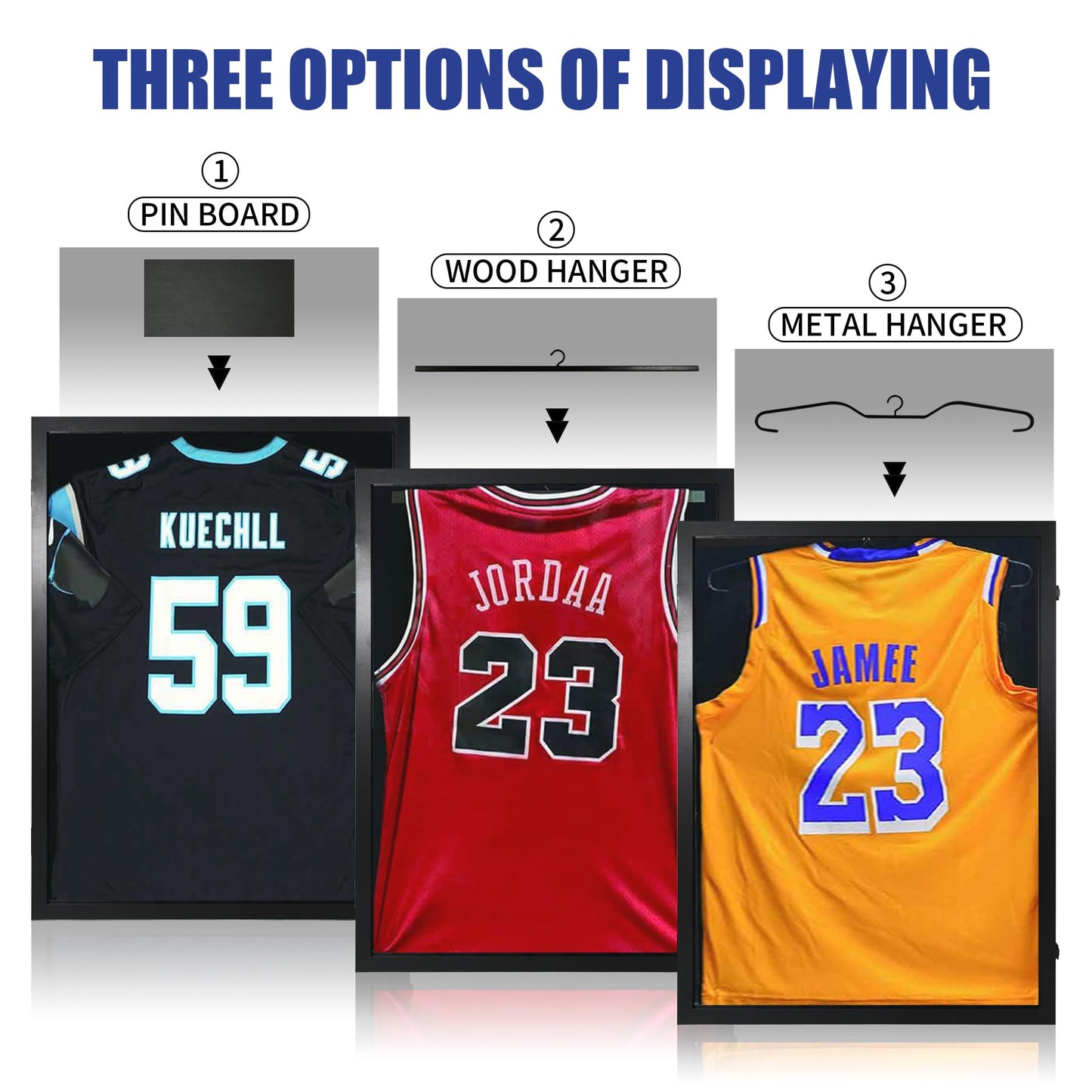 CCDCC Wooden Jersey Frame Display Case 1 Pack, Large Sports Jersey Shadow Box Frame with Hangers for Hockey Football Baseball Basketball Soccer Shirt and Uniform