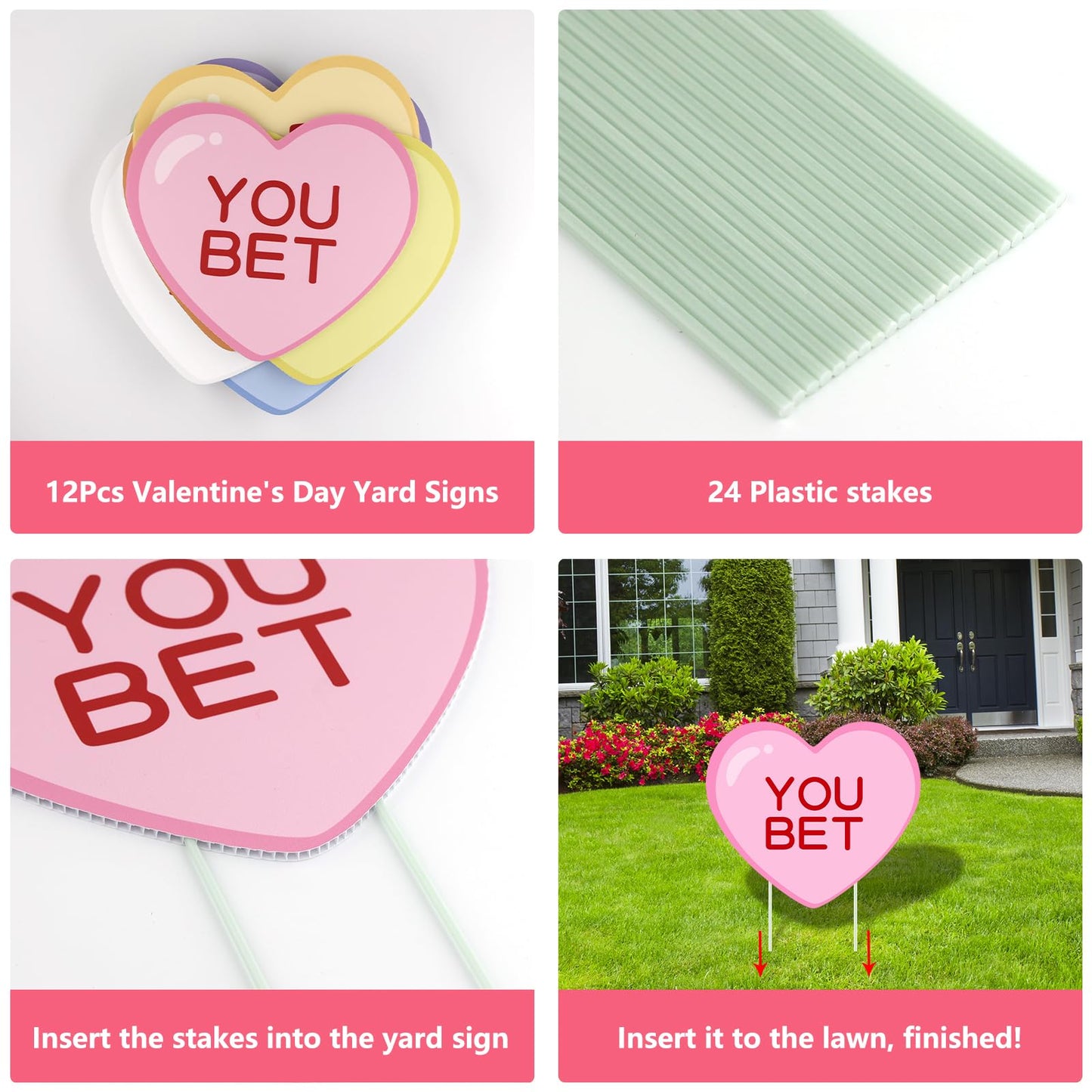 Arosche Valentines Day Yard Signs 12pcs with Stakes Candy Hearts Conversation Garden Decorations Outdoor Holiday Welcome Signs for Valentines Day Party Supplies, Lawn, Pathway Yard Decor
