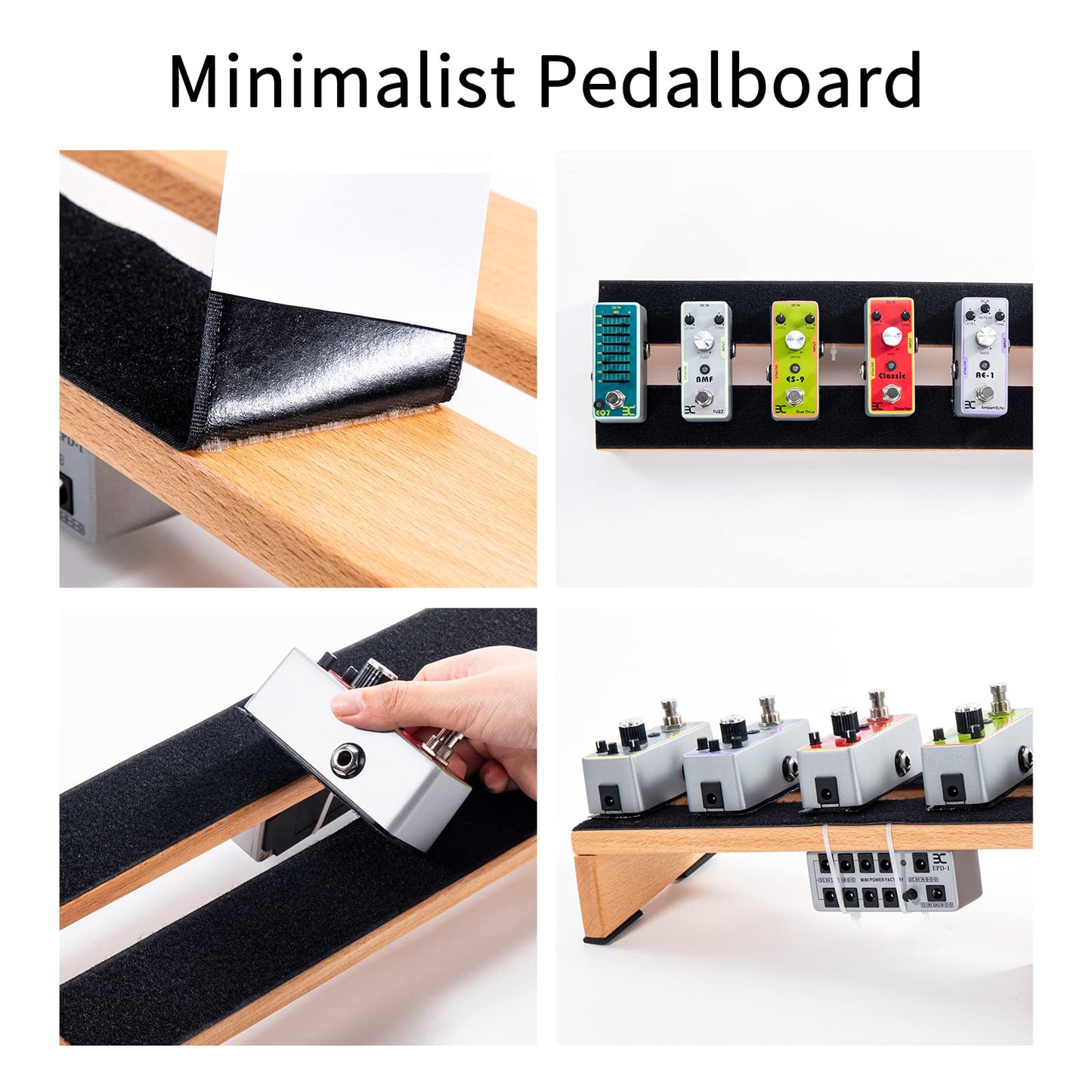 ENO MUSIC 14" Wooden Mini Pedal Board Guitar Effects Compact Small Pedalboard with Pedals Mountain Tape & Cable Tie