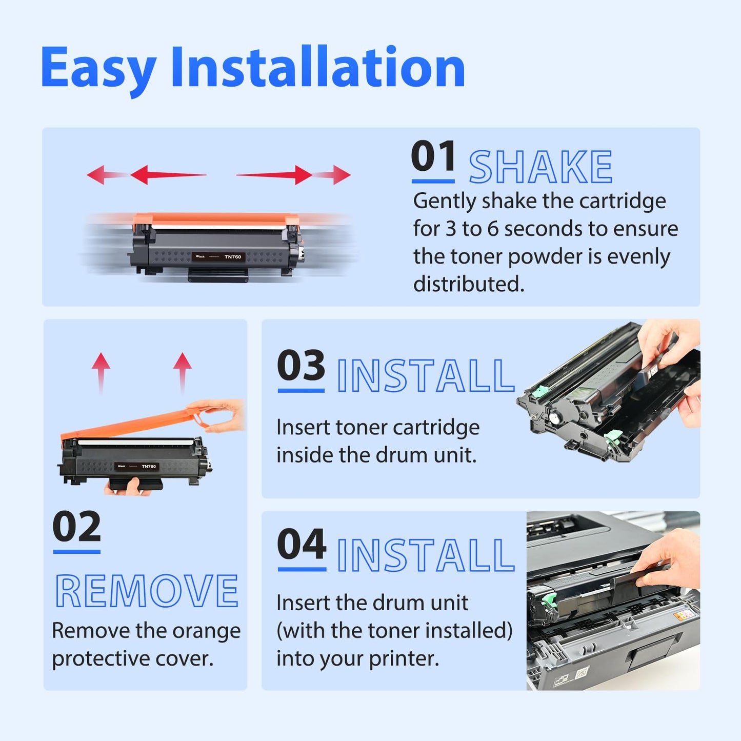 [with CHIP] TN760 Toner Cartridge Replacement for TN760 TN-760 TN730 TN-730 Compatible with Brother DCP-L2550DW MFC-L2710DW HL-L2370DW HL-L2390DW MFC-L2750DW HL-L2390DW HL-L2350DW Printer (2 Black)