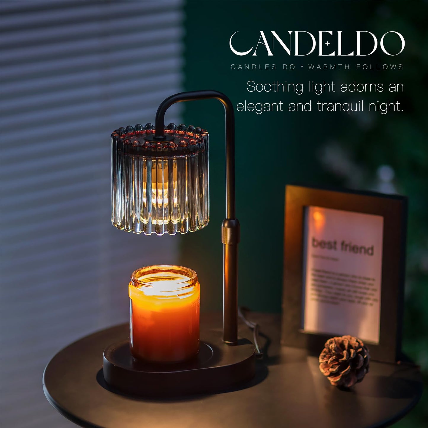 Candeldo Candle Warmer Lamp with Timer: Black Candle Warming Lamp with 2 Bulbs Height Adjustable Wax Melt Dimmable Home Decor for Women