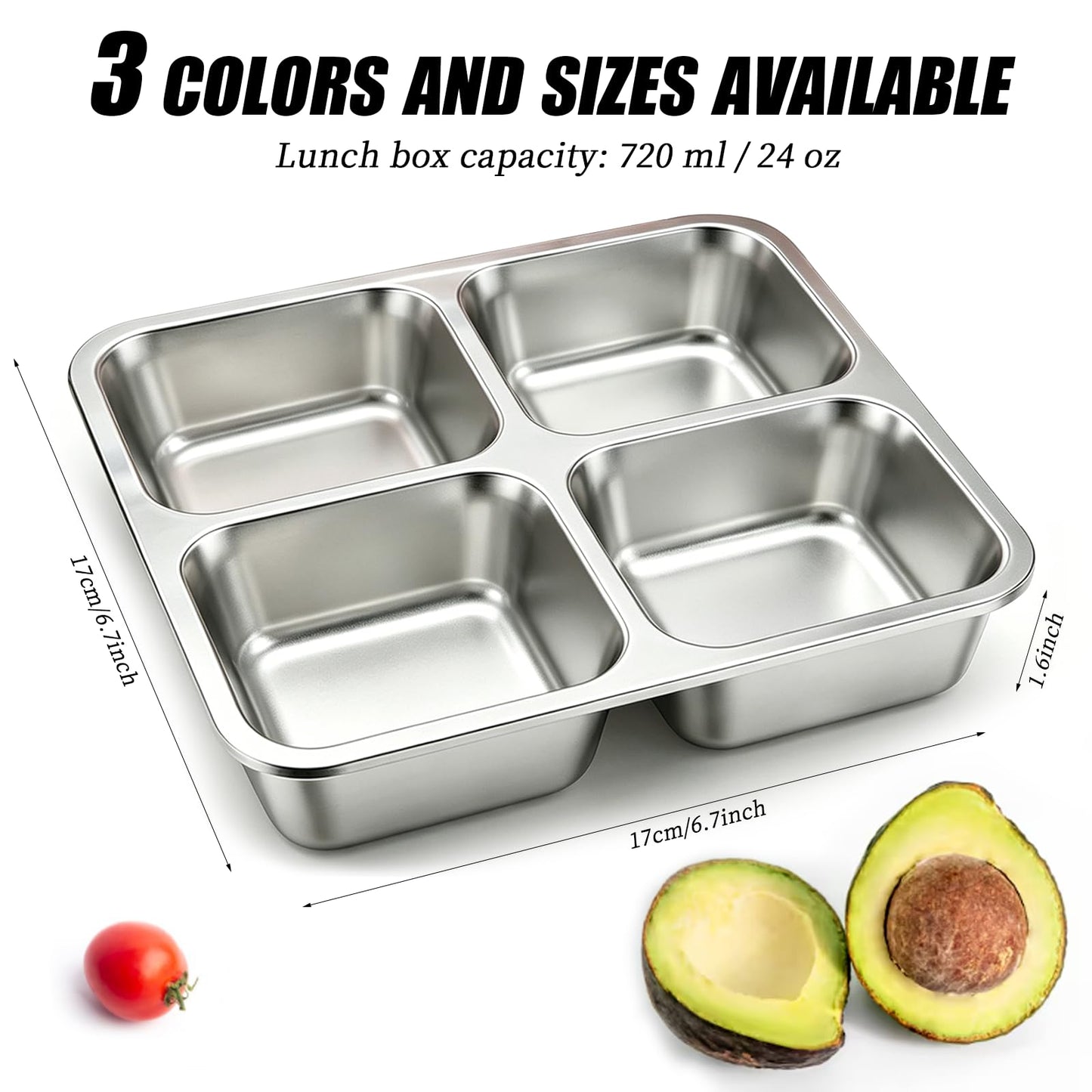 WOODOUNAI 3 Pack Stainless Steel Snack Containers with Lids, 4 Compartment 24.3 Oz Easy Open Leak Proof Stainless Steel Lunch Box, Reusable Snack Box Container for Meal Prep School Picnic Travel
