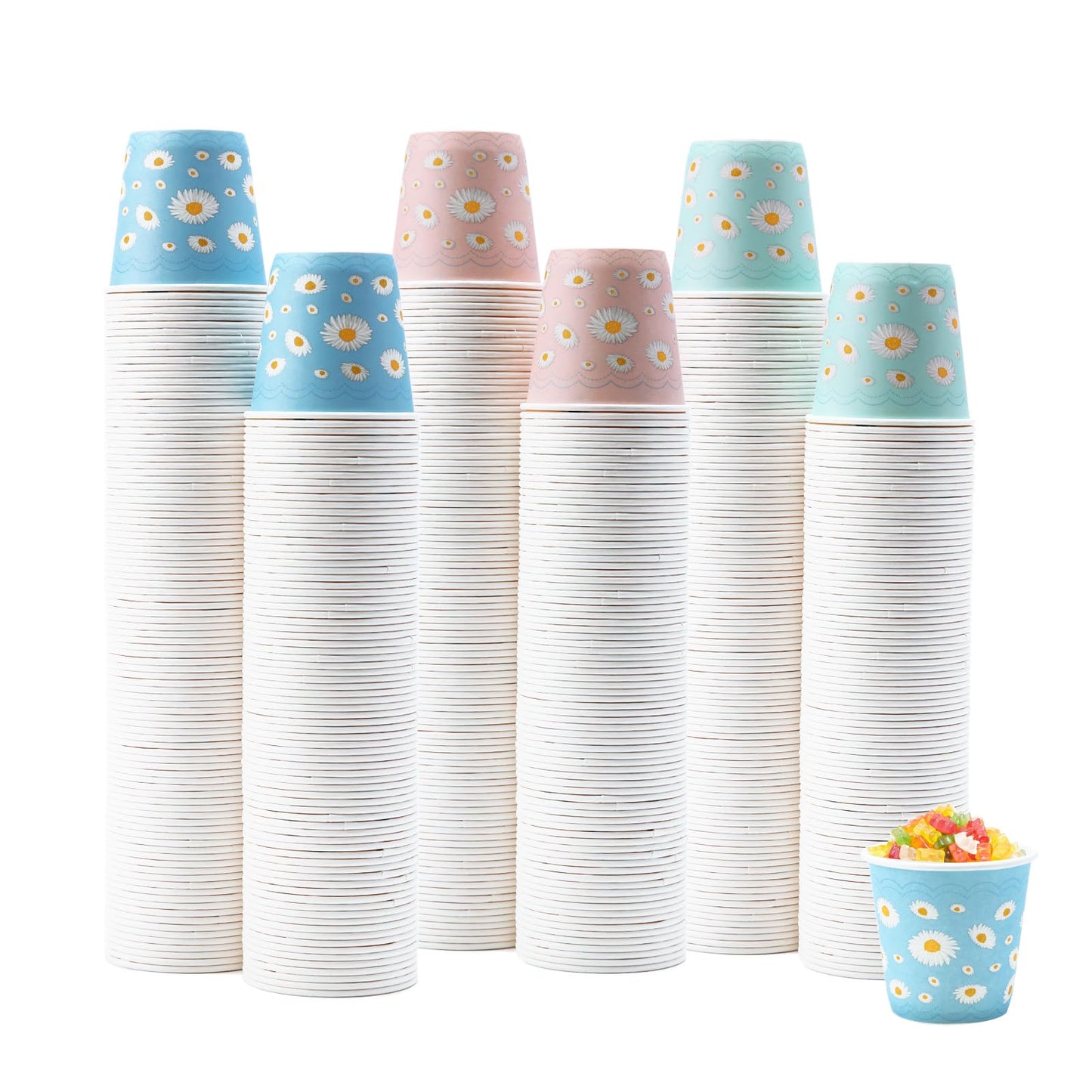 Tamone 600 Pack 3 oz Paper Daisy Design Pink & Blue Bathroom Cups, Disposable Mouthwash Cups for Home, Party, Picnic, BBQ, Travel