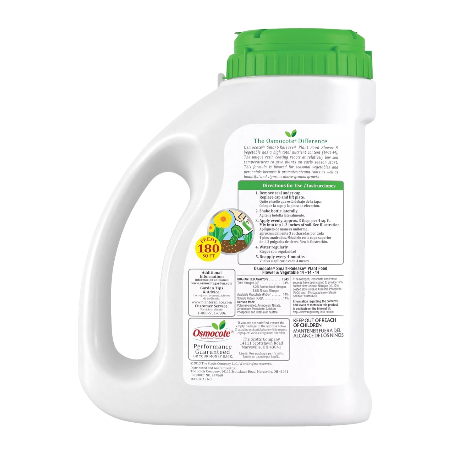 Scotts Company Osmocote 277860 Flower and Vegetable Smart-Release Plant Food, 14-14-14, 4.5-Pound Jug