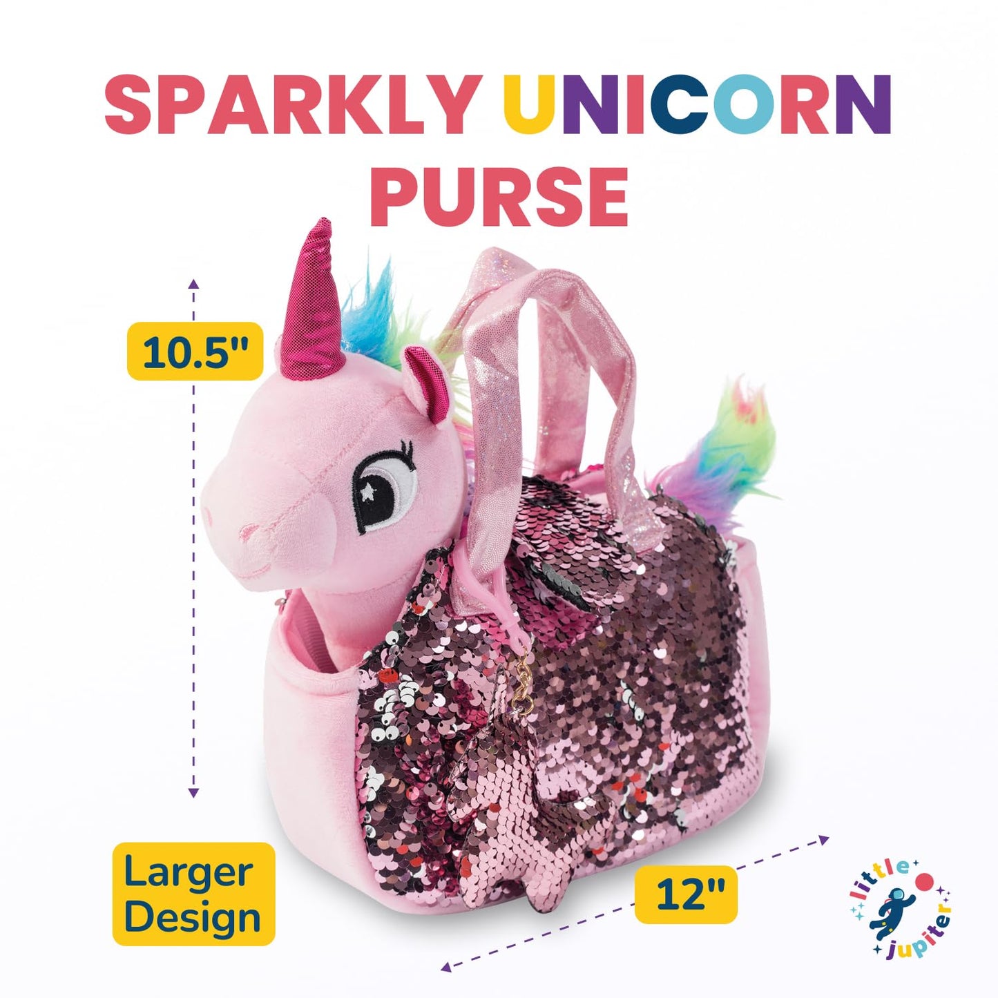 Little Jupiter Plush Pet Set w/Purse - Unicorn Stuffed Animals for Girls - Unicorn Plush - Stuffed Unicorns - Gift for Age 4-7 yrs (Pink Unicorn)