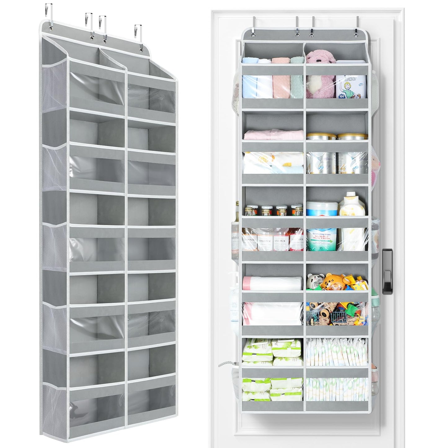 Yecaye 5-Tier Over The Door Organizer Dual-Column, 80lbs Load Extra Large Over the Door Storage of 10 Compartments, Heavy Duty Door Organizer Hanging for Bedroom Closet Nursery Bathroom, Gray, 1 Pack