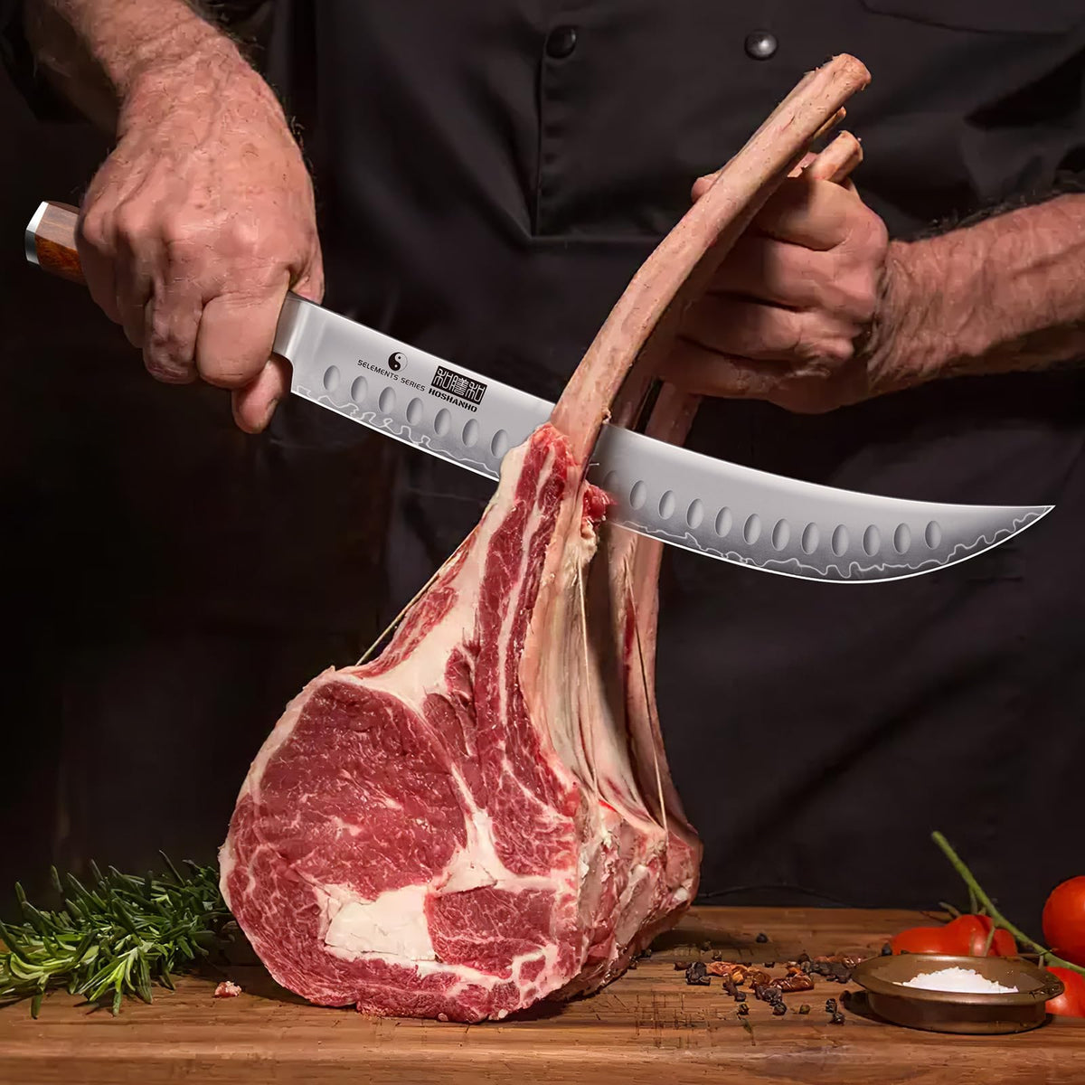 HOSHANHO Brisket Knife, 12 Inch Japanese High Carbon Steel Carving Slicing Knife with Ergonomic Handle, Razor Sharp Curved Butcher Breaking Knife for Meat Cutting