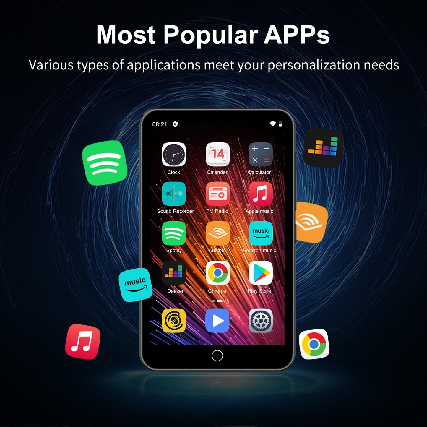 80GB MP3 Player with Bluetooth and WiFi, 4" Touchscreen MP3 MP4 Player with and Speaker, Spotify Music Player with Audible, Amazon Player, MP4&MP3 Player up to 1TB (Black)