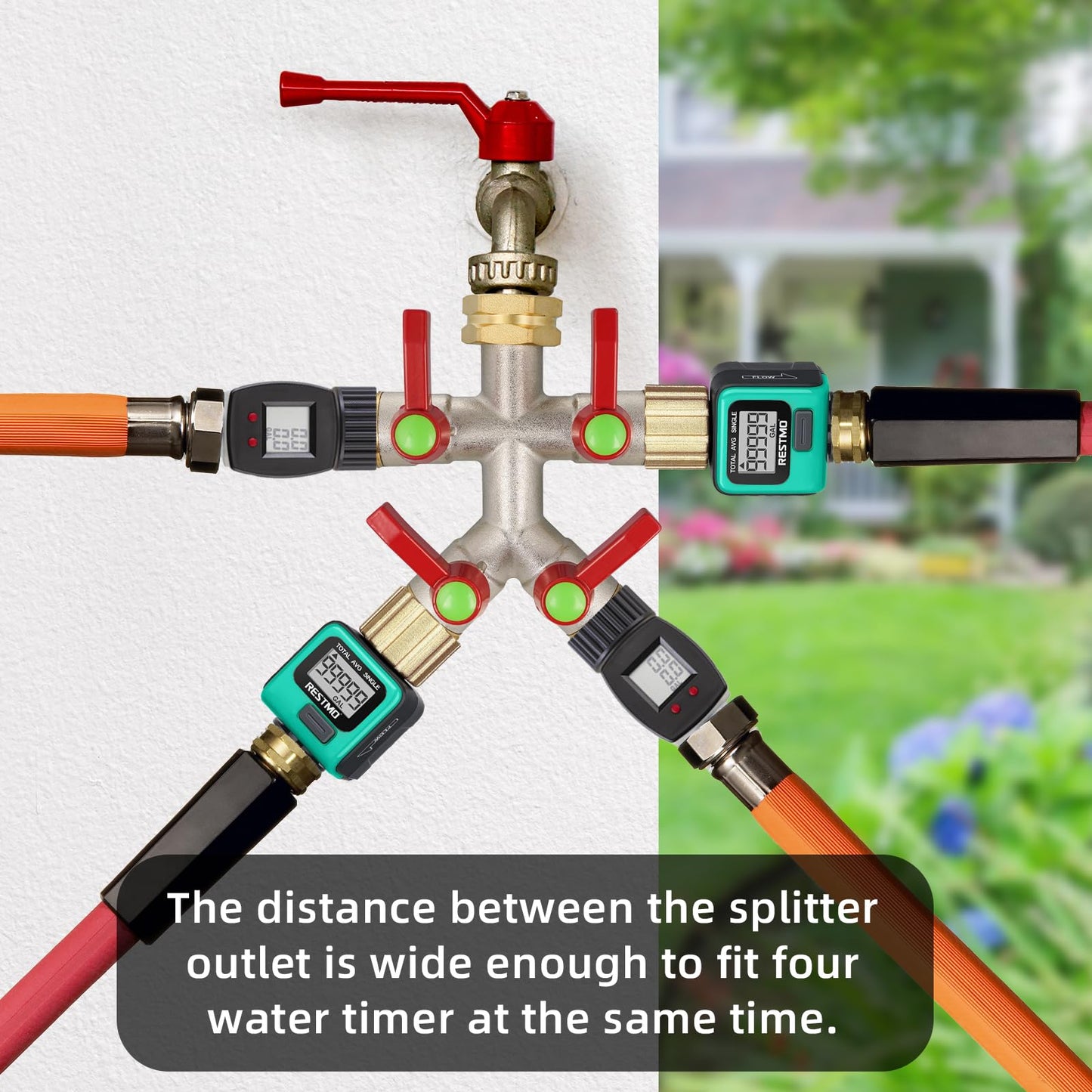 DINGBAI 4 Way Hose Splitter. High Flow, 3/4” GHT Inlet Brass Heavy Duty Hose Converter, 4 Way Garden Hose Splitters, Long Handle Hose Y-Valve Faucet Converter with Threaded Pipe Swivel.
