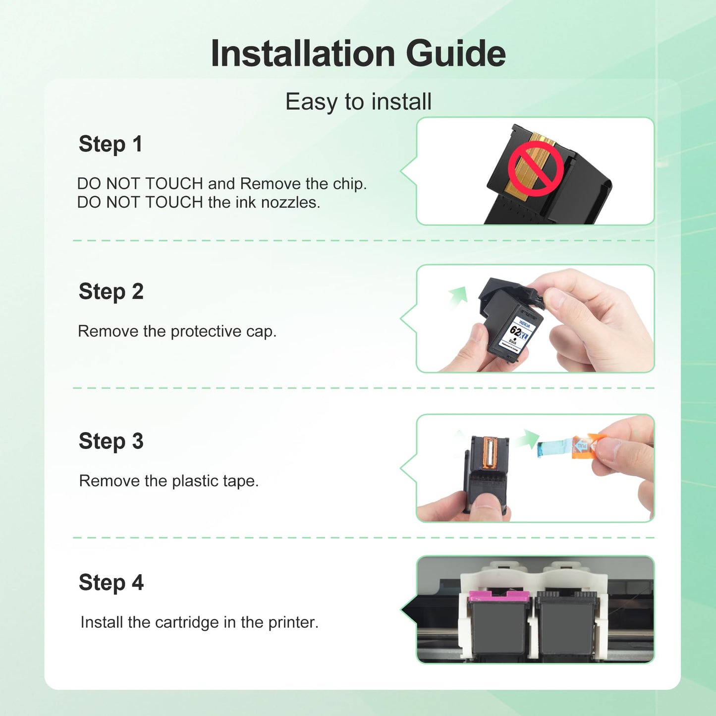 62XL Ink Cartridge Black Compatible Replacement for HP Ink 62 XL Black Ink Cartridges for HP 62XL Cartouche Encre Noir for HP Envy 7640 5660 5640 5540 6255 6200 7650 Deskjet 200 250 258