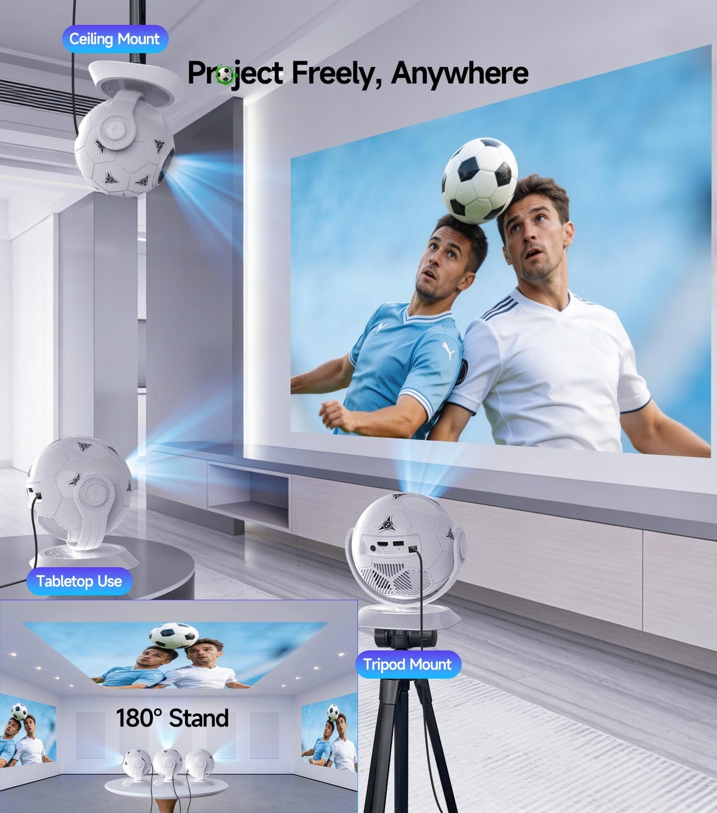 Magcubic 2026 Football-Themed Mini Projector, Portable Projecteur with WiFi 6 and Bluetooth 5.4, 4K Support, Auto Keystone, 180° Rotatable, Android 14 Smart Projector for Movie Home Theater, HY300F
