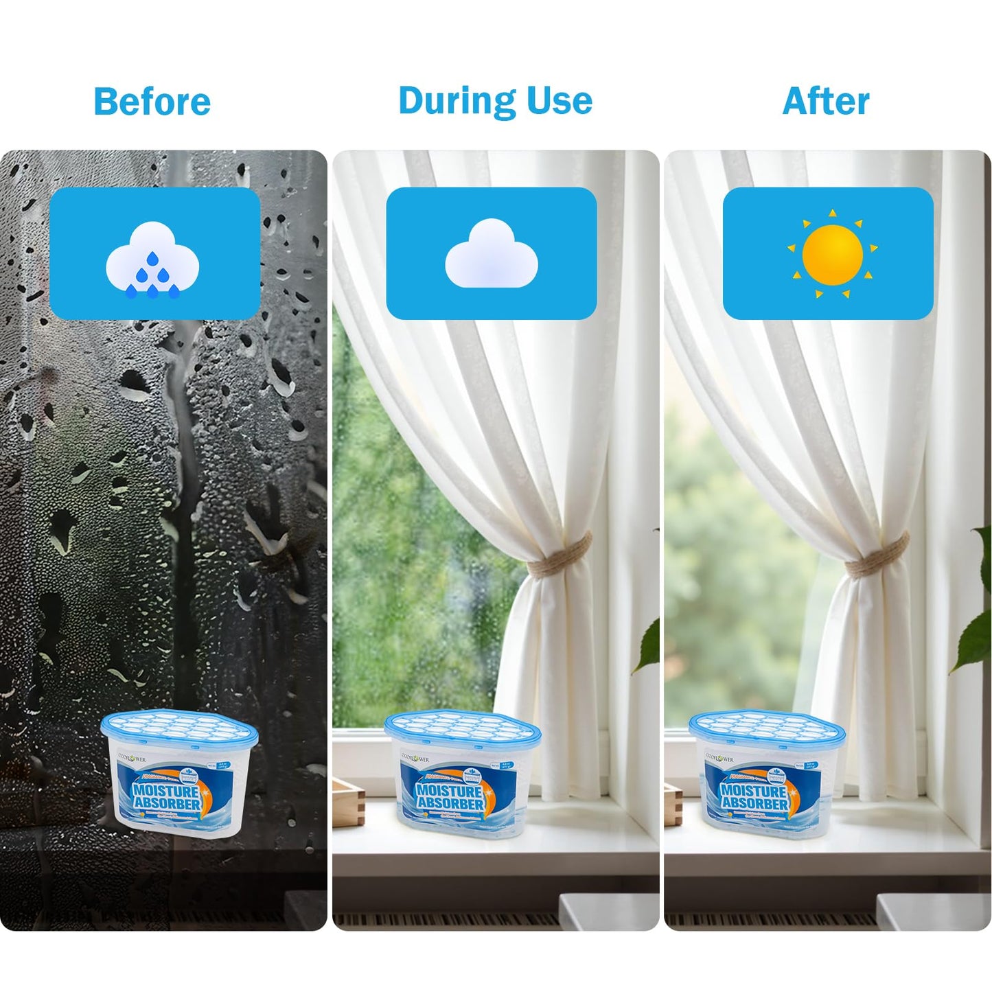 OOOFLOWER Moisture Absorber 12-Pack,Unscented Dehumidifier, Traps Excess Moisture & Humidity for Closets, Bathrooms, RVs, Basements,9.8 oz (277g) Each