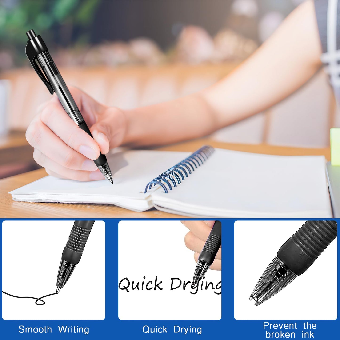 300 Pack Retractable Ballpoint Pens Bulk,1.0 mm Medium Point Click Pen Refillable Smooth Writing Rolling Ball Pens With Grip Ball Point Ink Pen for Journal Writing Office School Supplies(Black Ink)