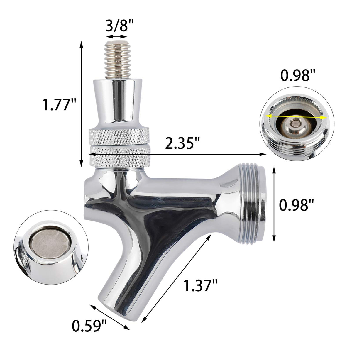 RealPlus 2 Pack of Draft Beer Faucet with 4.1" Shank,Black Handle and Tap Brush for Homebrew 1/4 Barbed Fitting