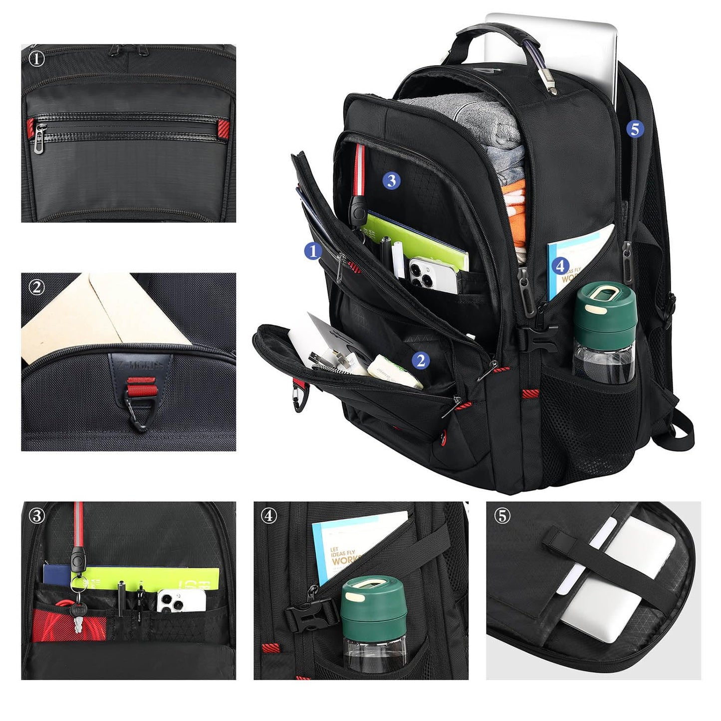 Z-MGKISS Extra Large Travel Backpack, 52L TSA Backpack 17.3 Inch, Anti-Theft 17 Inch Big Business Laptop Backpack for Men & Women, Water Resistant College Rucksack Bag with USB Port, Black