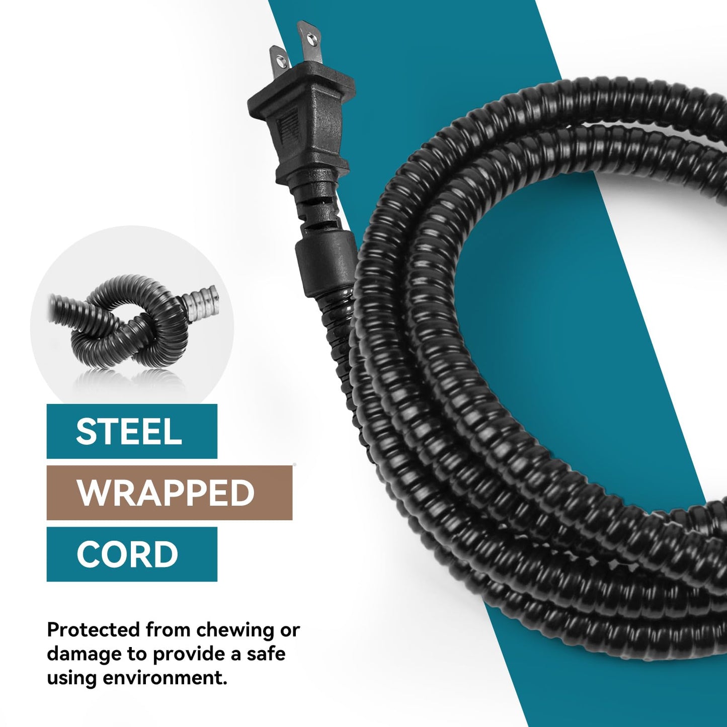 Billionchains Dog Heated Water Bowl for Outdoor No Freeze Water Bowl Pet Water Heater with Chew Resistant Cord, 2.2L