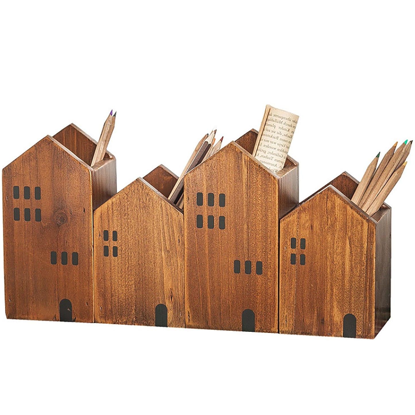 4-piece Kids Wooden Study Desk Organizers - Whimsical Farmhouse Style Table Decor Storage Box for Teacher Supplies - Girls Room Pencil Holder for Desk - Art & Stationery Supplies Organizer