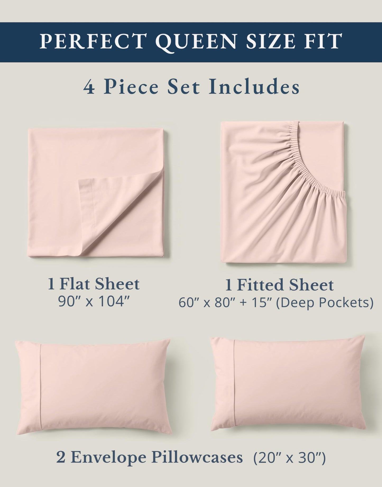 Lane Linen 100% Organic Cotton Queen Sheet Set, 4-Piece Percale Bed Sheets for Queen Bed - Soft, Breathable, Hypoallergenic, Deep Pocket Fits Mattress Up to 15" Deep, Hotel Quality Sheets - Rose