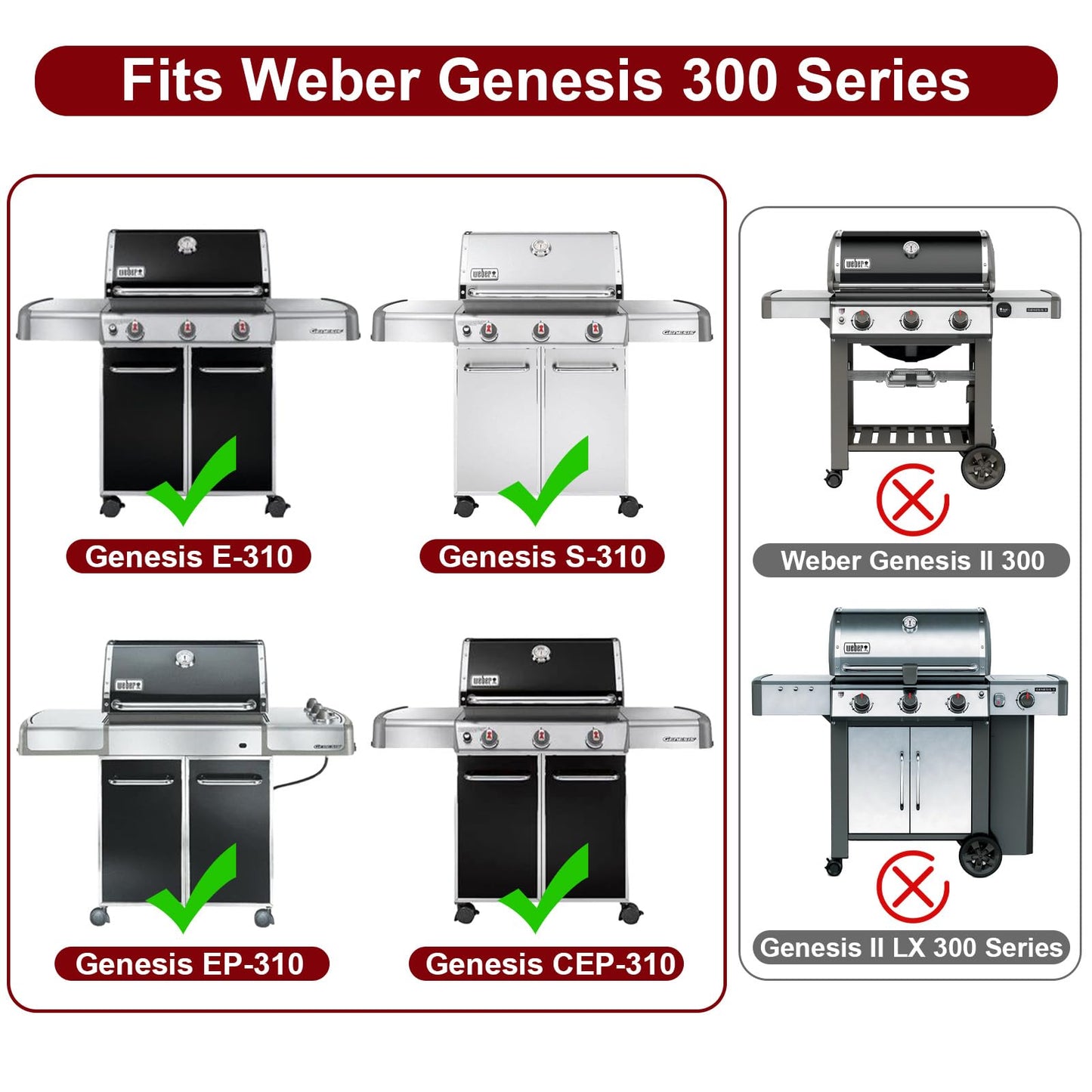 Hiorucet 19.5" Cooking Grids Replacement for Weber Genesis 300 Series, Genesis E310/E320/E330/S310/S320/S330, Heavy Duty Cast Iron Grill Grate for Weber Parts 7524, 3 Burner BBQ Grills, 2-Pack