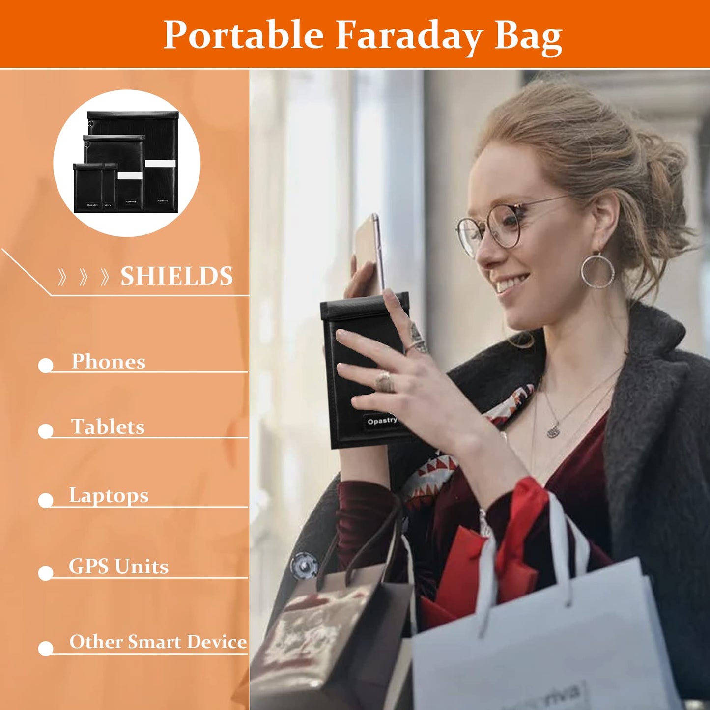 Faraday Bags for Laptops & Tablets & Phones, 4 Pack Faraday Cage, Upgraded Key Fob Protector with Reflective Strip, Anti-Tracking RFID Pouch for Key Fob, Fireproof & Waterproof Faraday Pouch (2200℉)