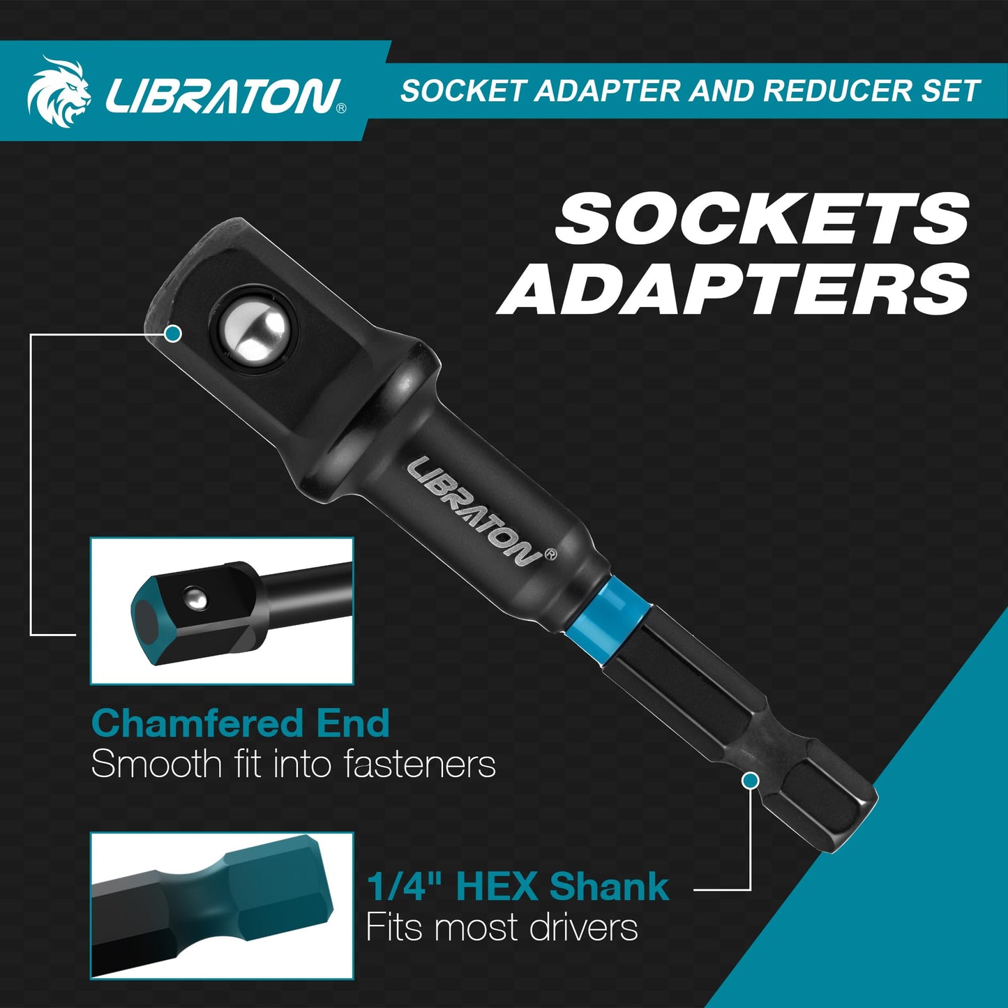 LIBRATON 20PCS Socket Adapter and Reducer Set, Impact Socket Adapters, Includes Cr-V Reducers, Cr-Mo Universal Joints, Cr-V Socket Adapter Extension, XPE Foam, for Automotive Repair DIY Project