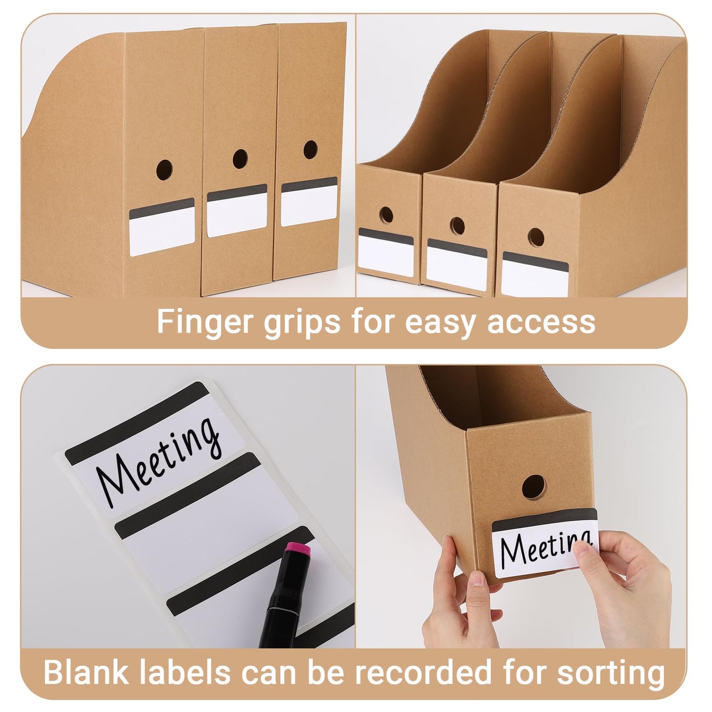 suituts 24 Pack Cardboard Magazine File Holder Organizer, Foldable Magazine Storage Box Holder Document Rack Corrugated Magazine Holder for Home Office School (10.12 x 3.78 x 10.43 in, Brown)